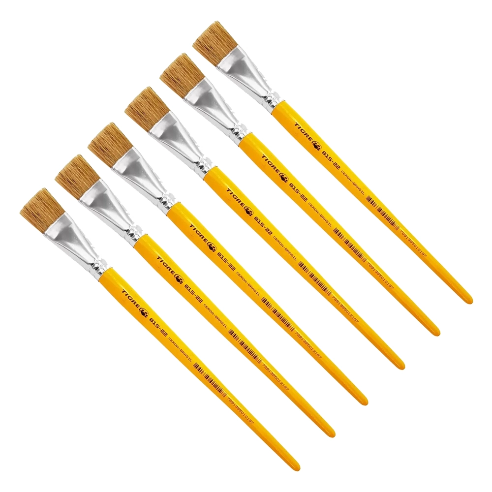 Kit 6 Pincel Chato Longo Cerda Natural 815-22 Nº22 Tigre