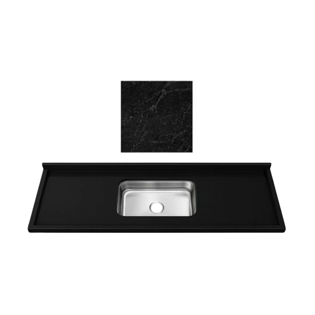 Pia De Cozinha Granito Negresco 200cm C/ Cuba Rasa Inox N2  Preto Negresco