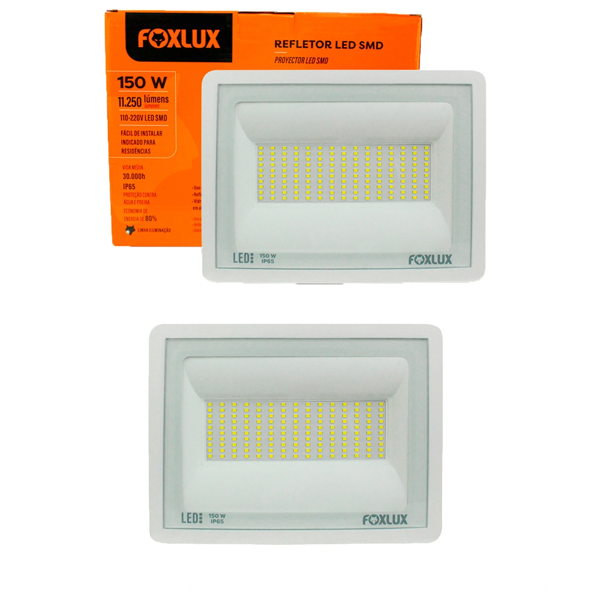 Kit 2 Refletor Led Foxlux 150w 6500k Bivolt Branco