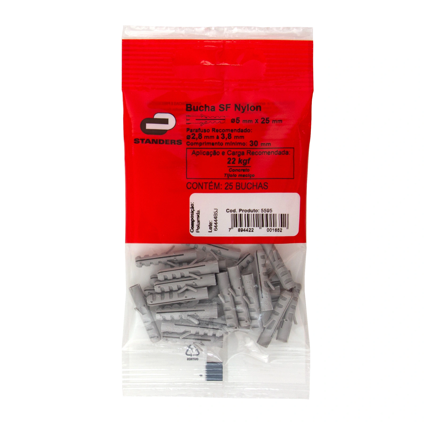 Bucha Nylon 5mm Bases Maciças SF com 25 peças Standers