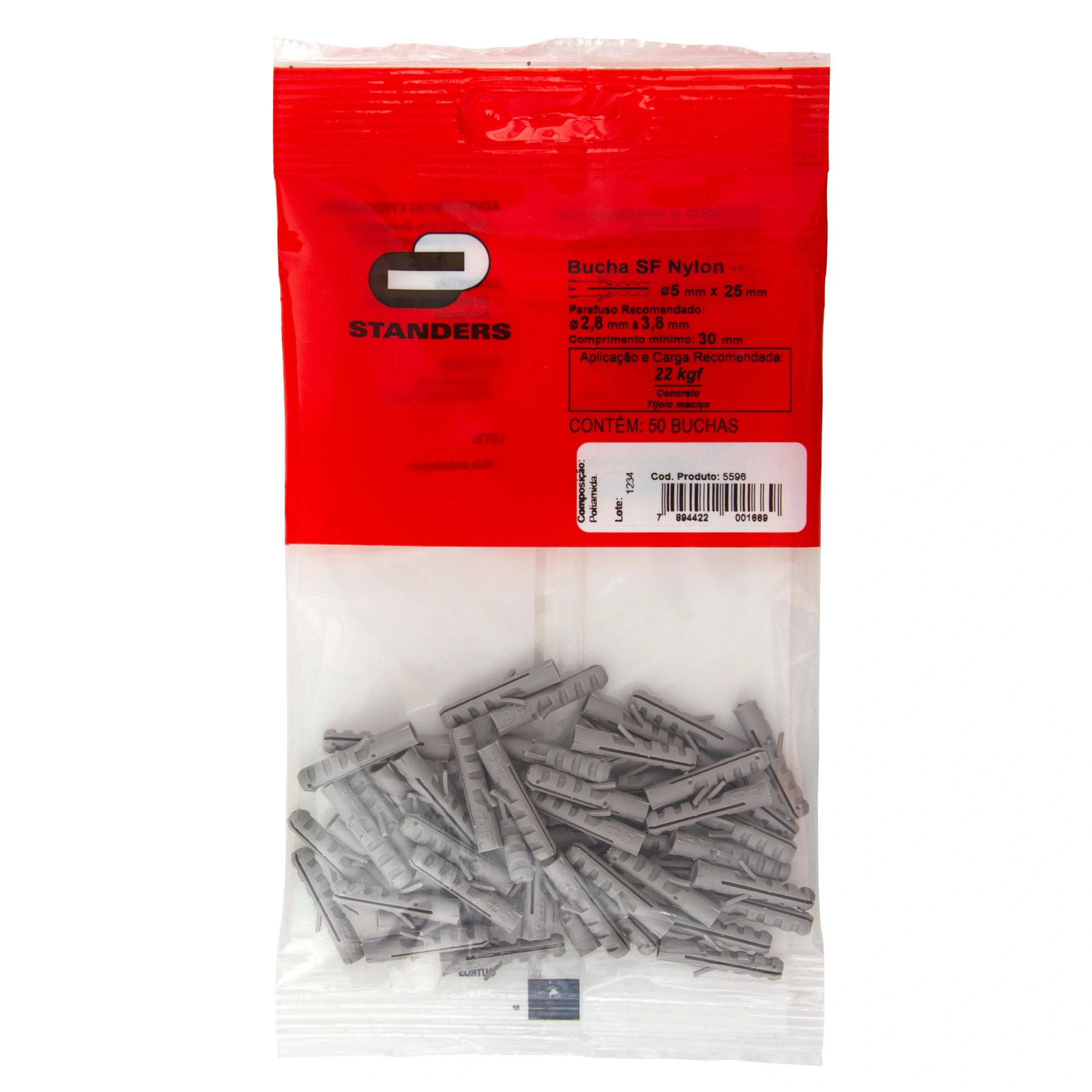 Bucha Nylon 5mm Bases Maciças SF com 50 peças Standers