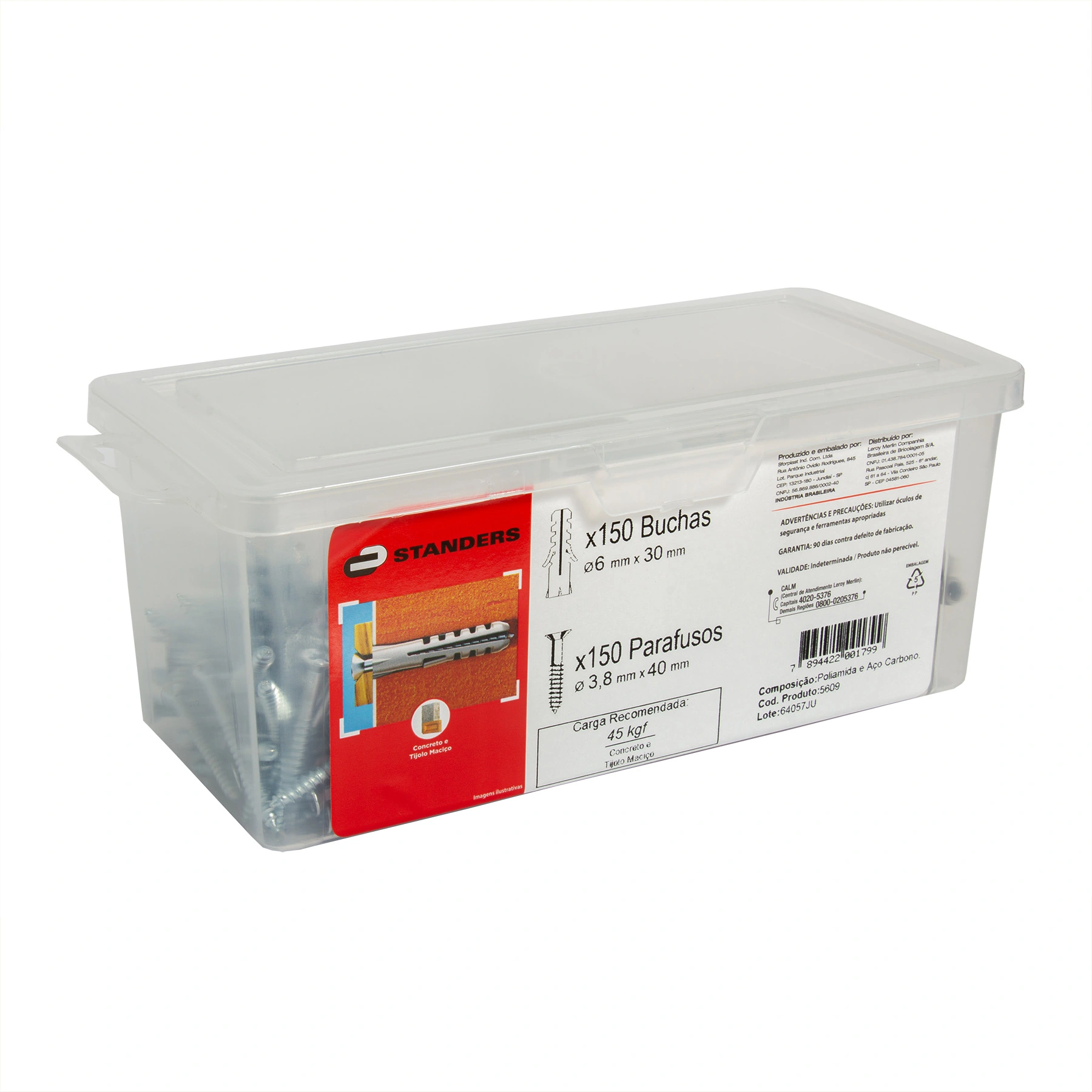 Bucha Nylon 6mm para Bases Maciças SF com Parafuso 150 peças Standers