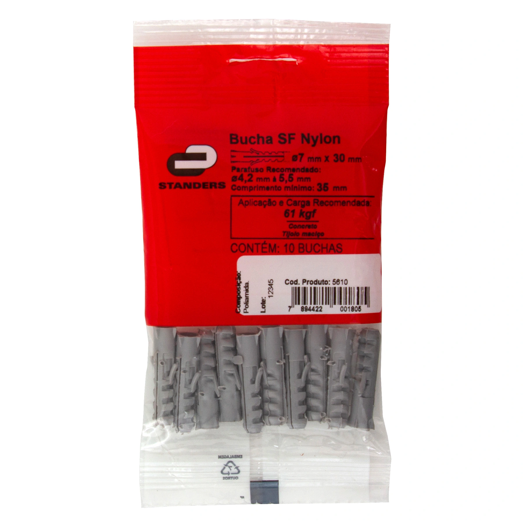 Bucha Nylon 7mm Bases Maciças SF com 10 peças Standers