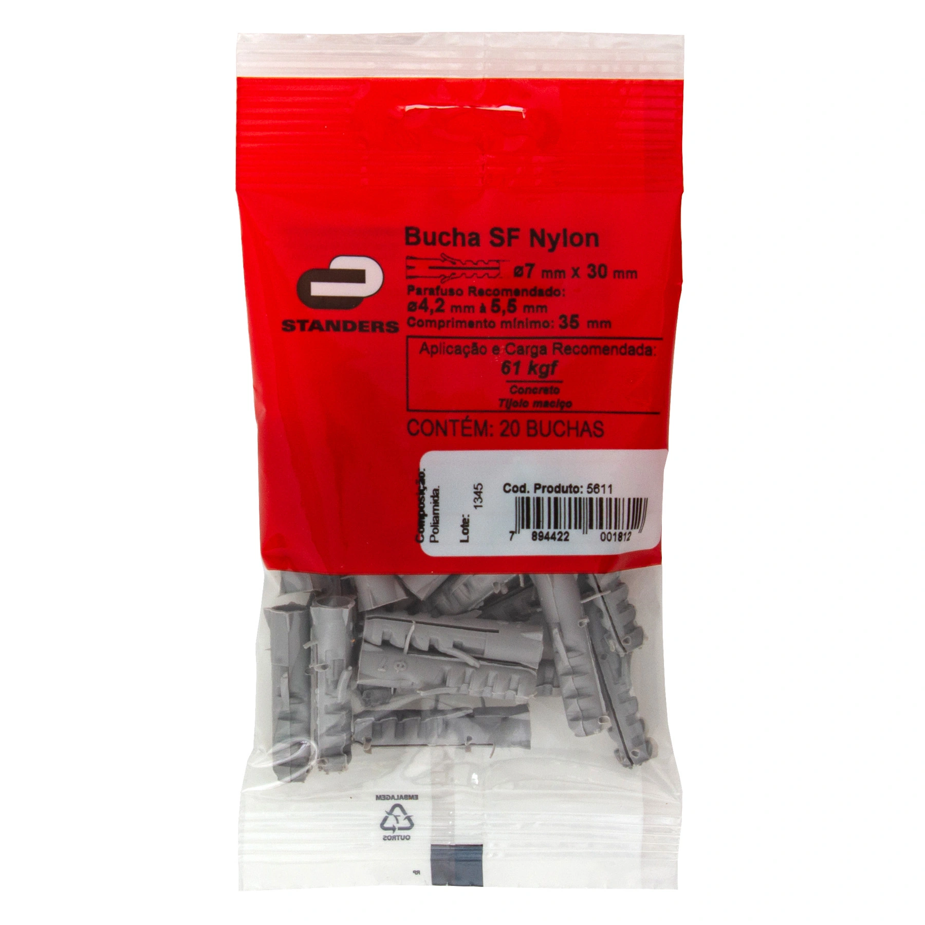 Bucha Nylon 7mm Bases Maciças SF com 20 peças Standers