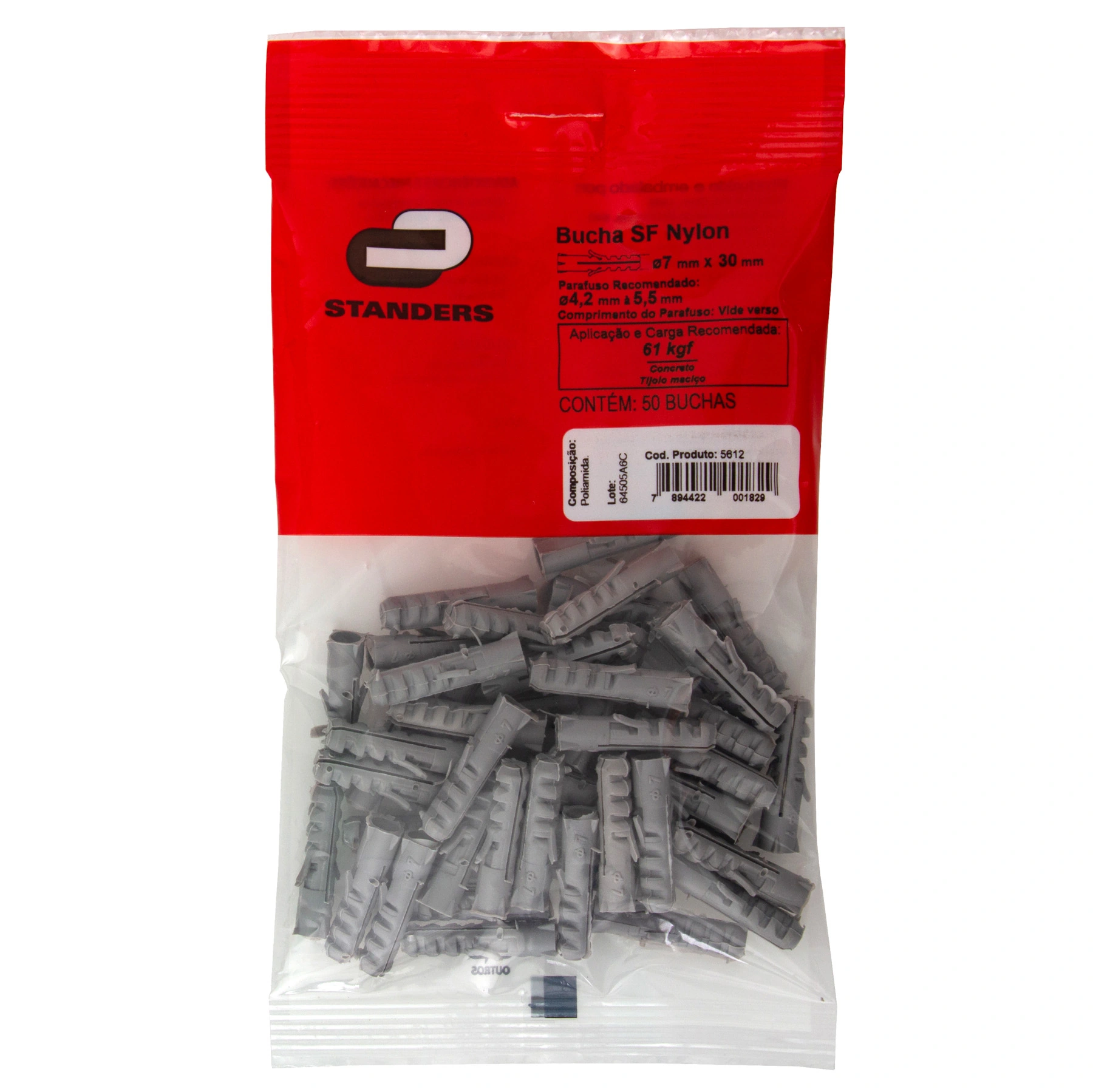 Bucha Nylon 7mm Bases Maciças SF com 50 peças Standers