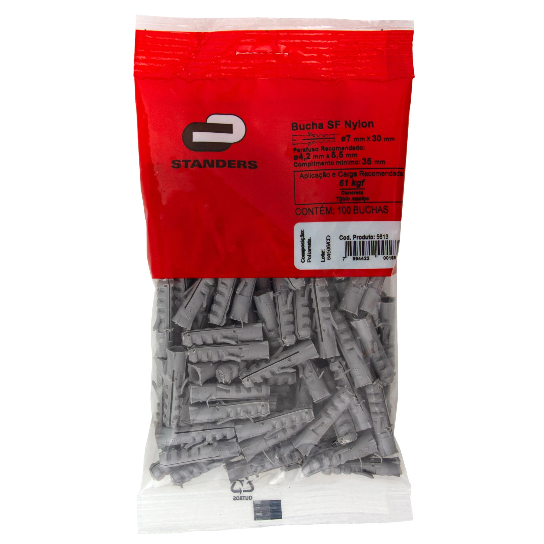 Bucha Nylon 7mm Bases Maciças SF com 100 peças Standers