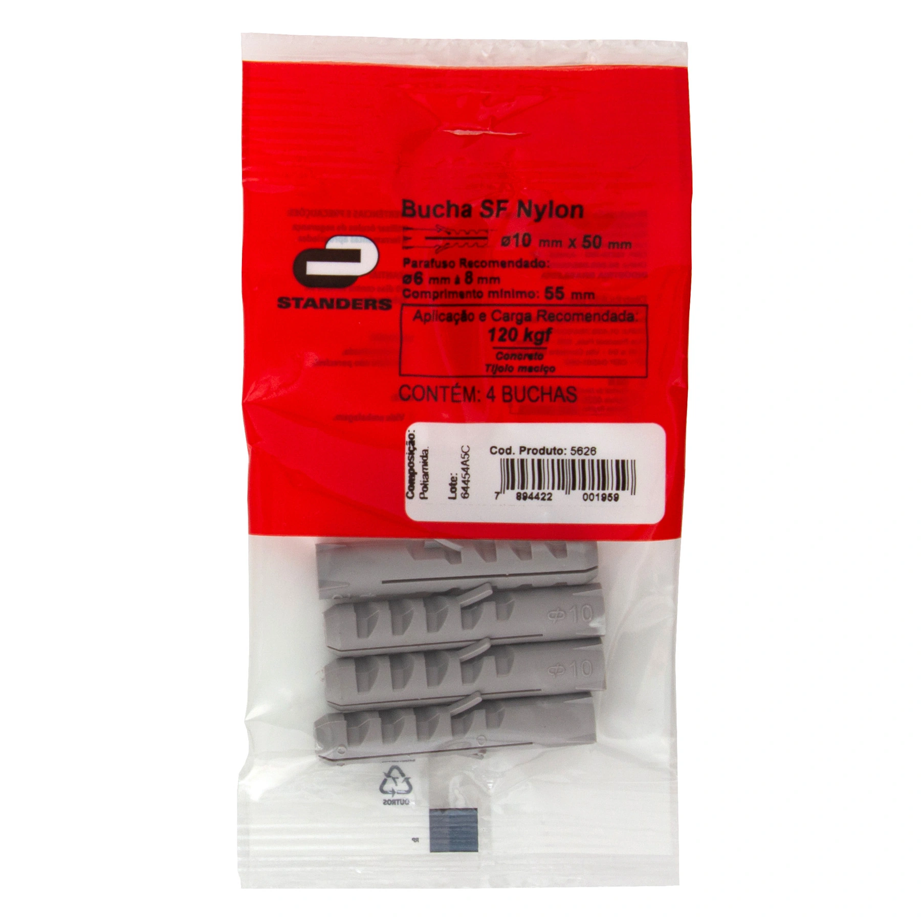 Bucha Nylon 10mm Bases Maciças SF com 4 peças Standers