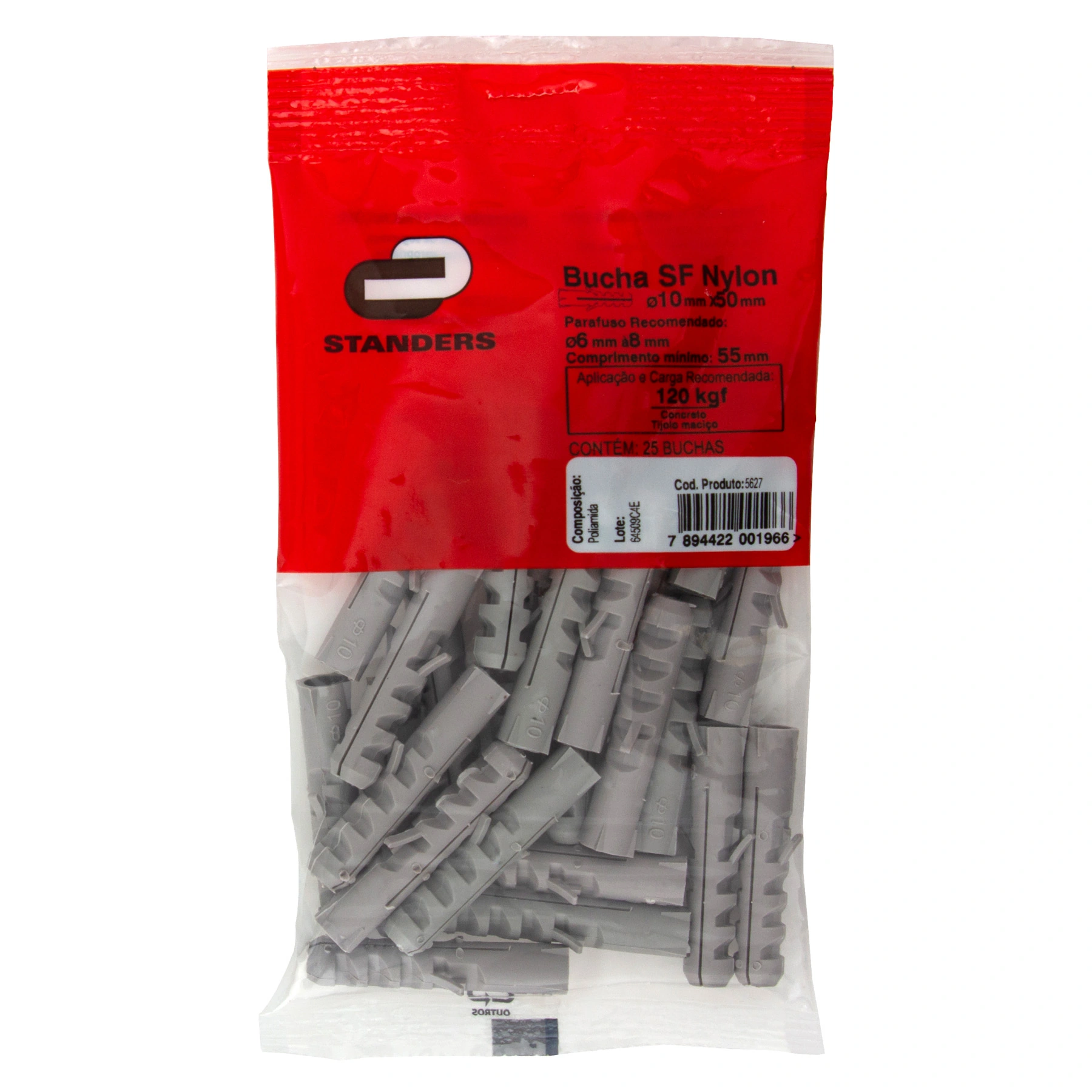 Bucha Nylon 10mm Bases Maciças SF com 25 peças Standers