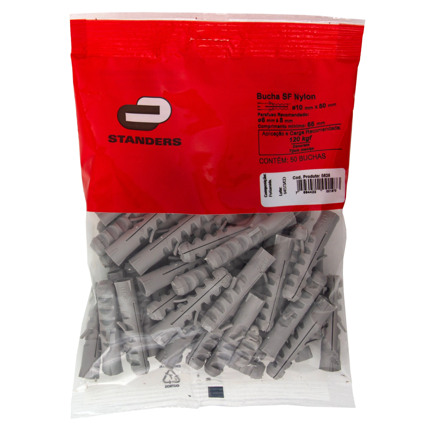 Bucha Nylon 10mm Bases Maciças SF com 50 peças Standers