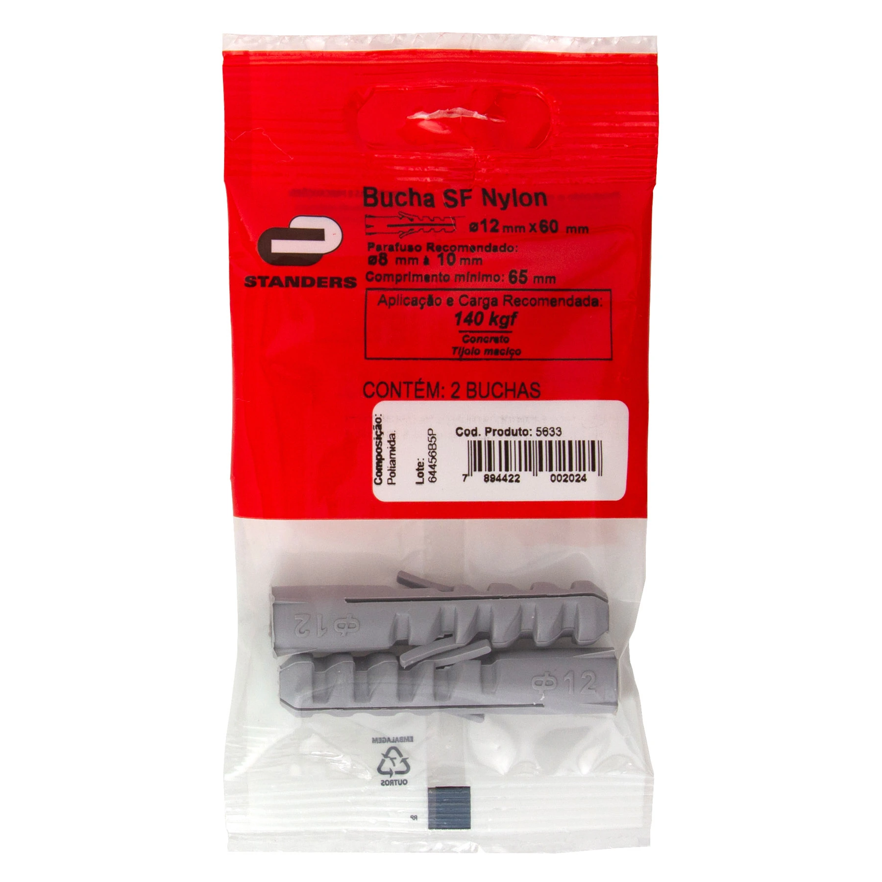 Bucha Nylon 12mm Bases Maciças SF com 2 peças Standers