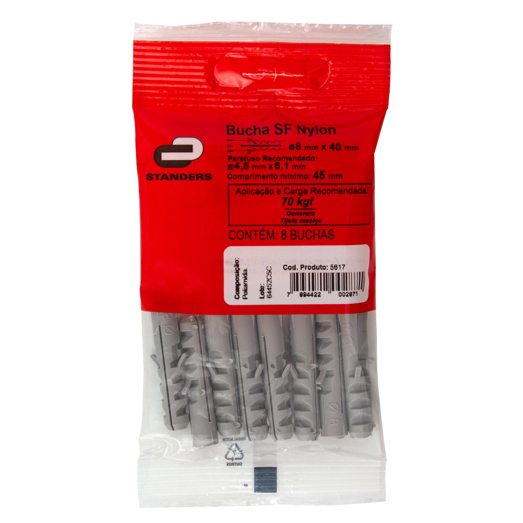 Bucha Nylon 8mm Bases Maciças SF com 8 peças Standers