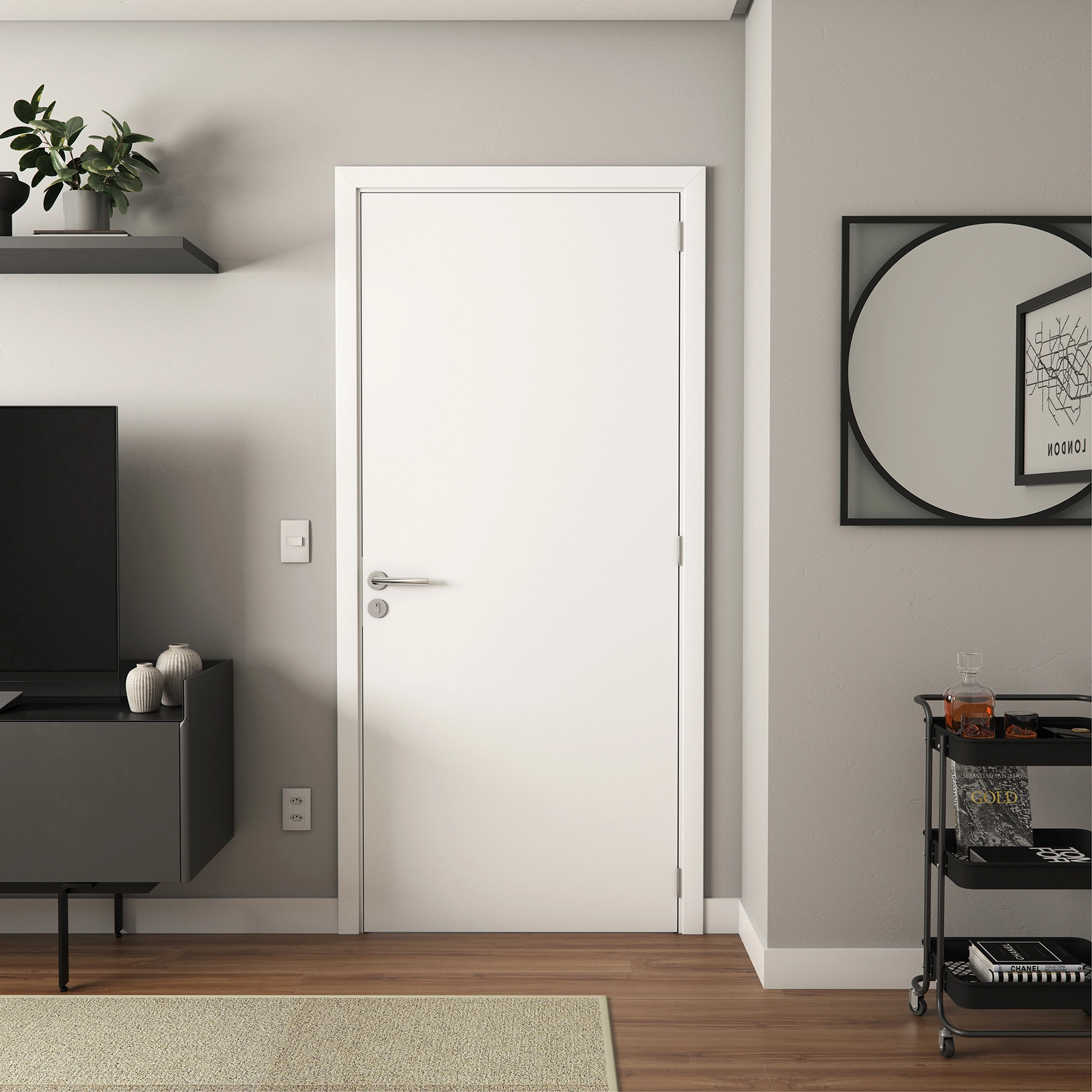 Folha de Porta Madeira de Giro ou Correr Branco 210x90cm Sarrafeada Vivace UV Lisa Artens