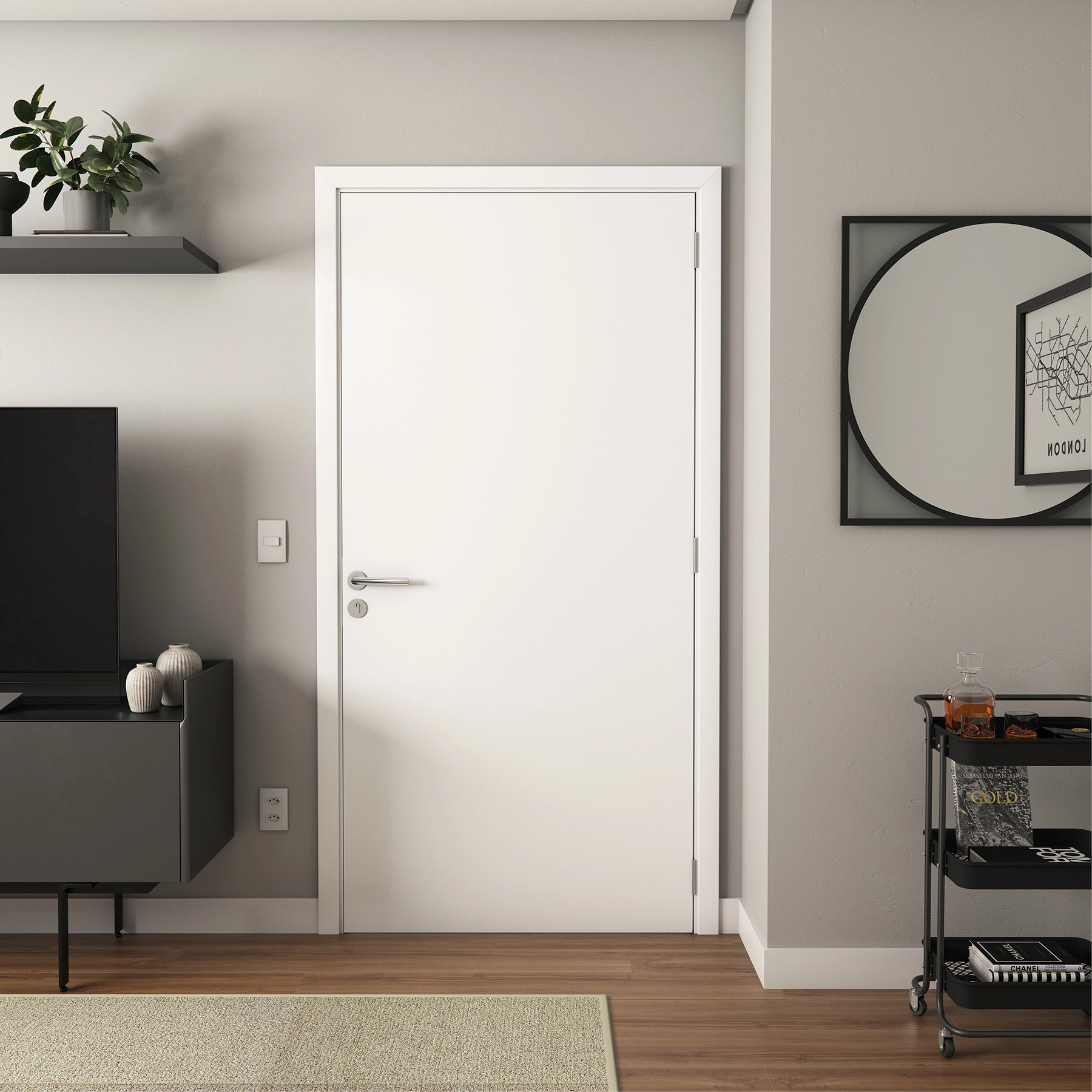 Folha de Porta Madeira de Giro ou Correr Branco 210x100cm Sarrafeada Vivace UV Lisa Artens