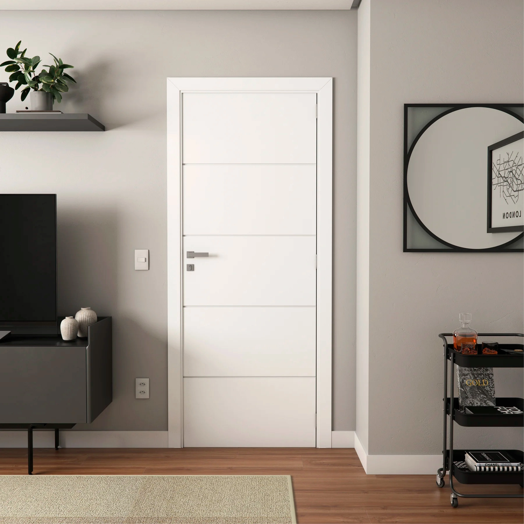 Folha de Porta Madeira de Giro ou Correr Branco 210x70cm Sarrafeada Vivace UV Frisada Artens