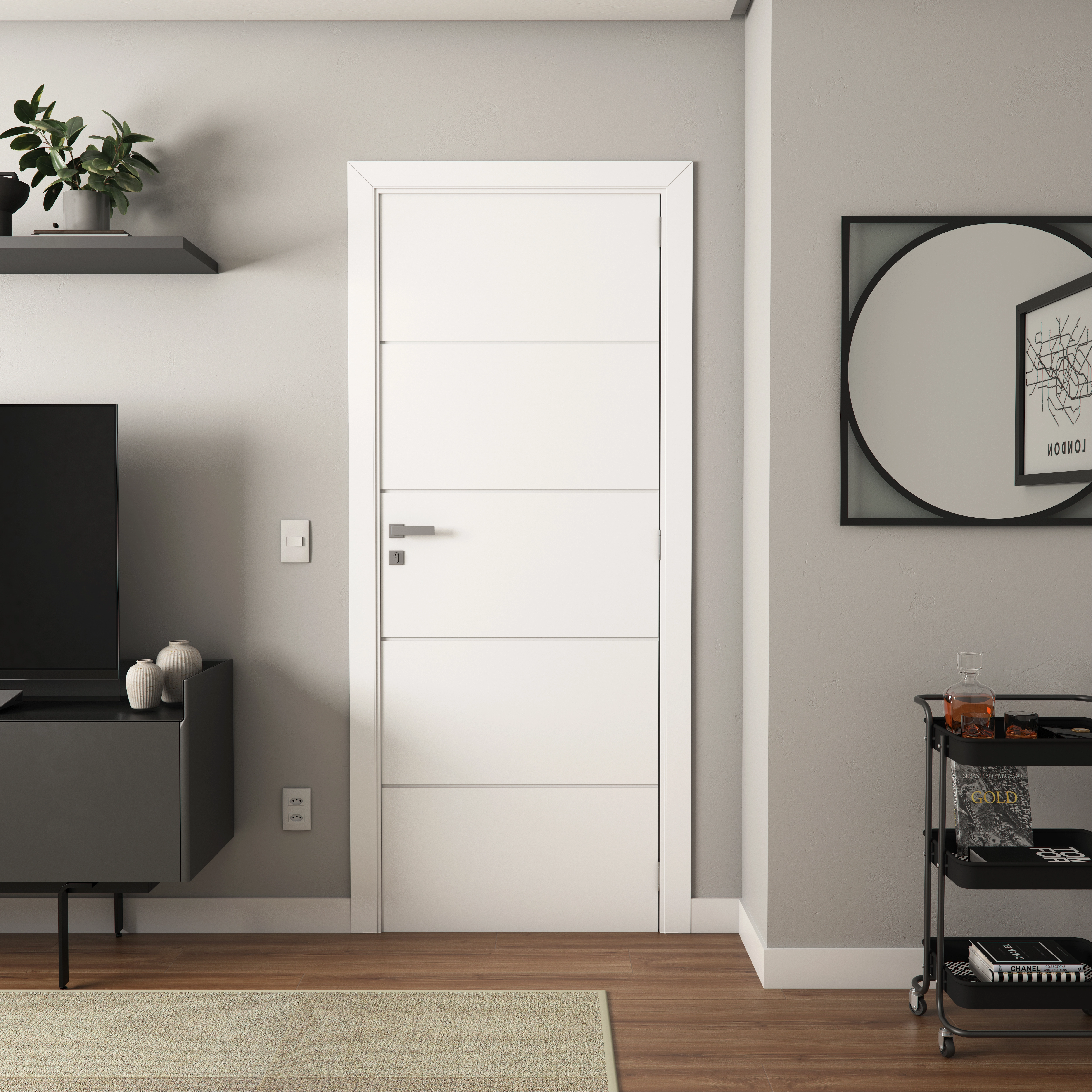 Folha de Porta Madeira de Giro ou Correr Branco 210x80cm Sarrafeada Vivace UV Frisada Artens