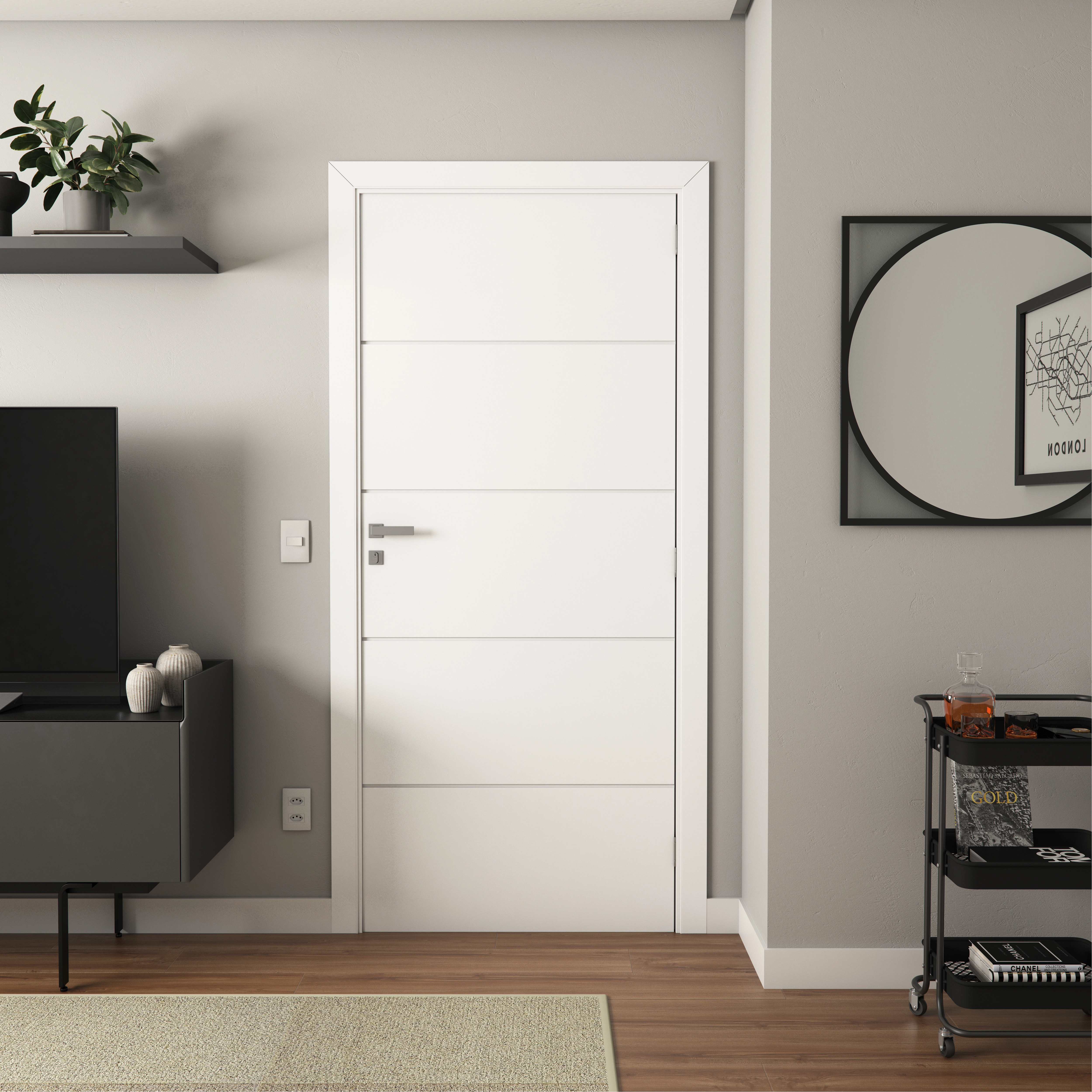 Folha de Porta Madeira de Giro ou Correr Branco 210x90cm Sarrafeada Vivace UV Frisada Artens