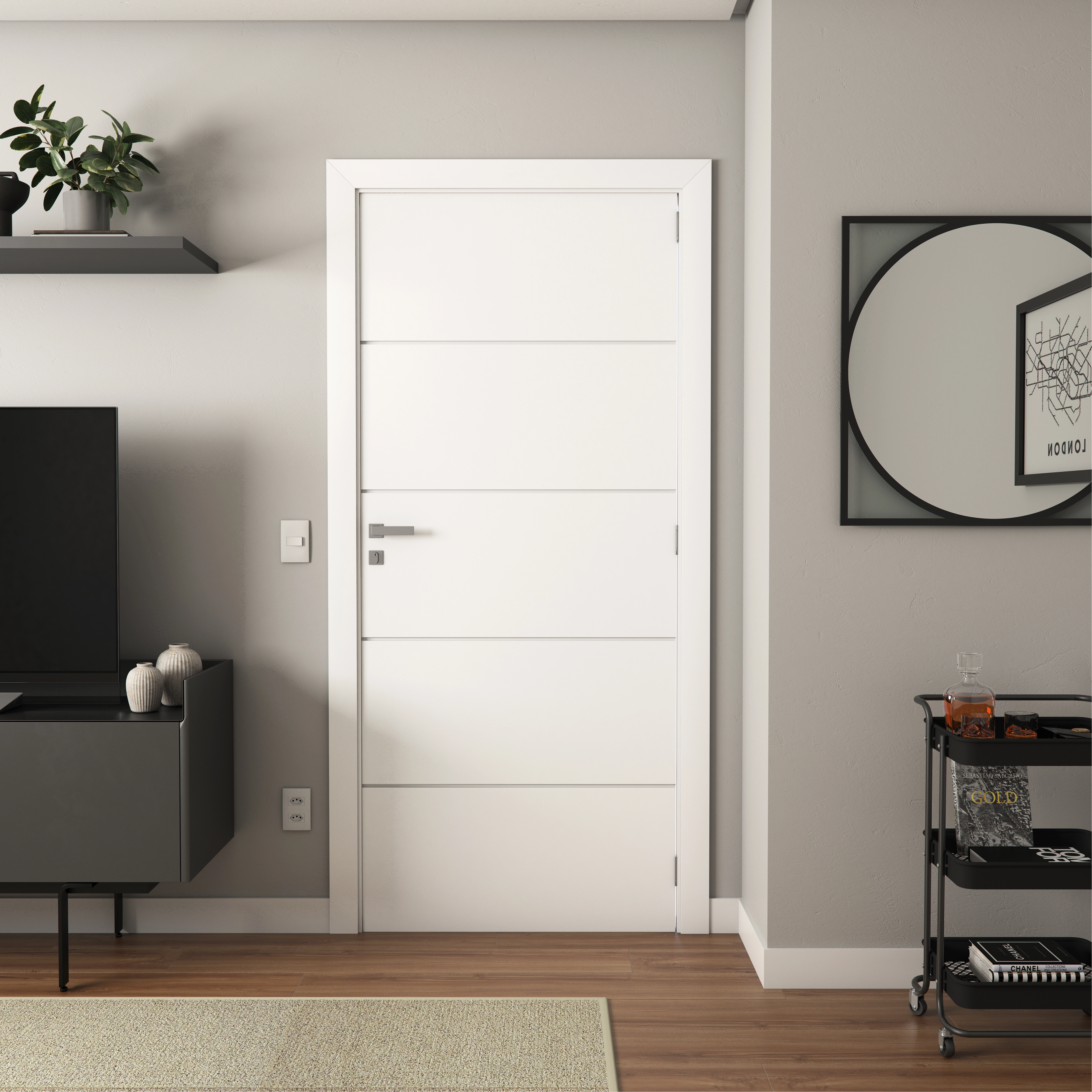 Folha de Porta Madeira de Giro ou Correr Branco 210x100cm Sarrafeada Vivace UV Frisada Artens
