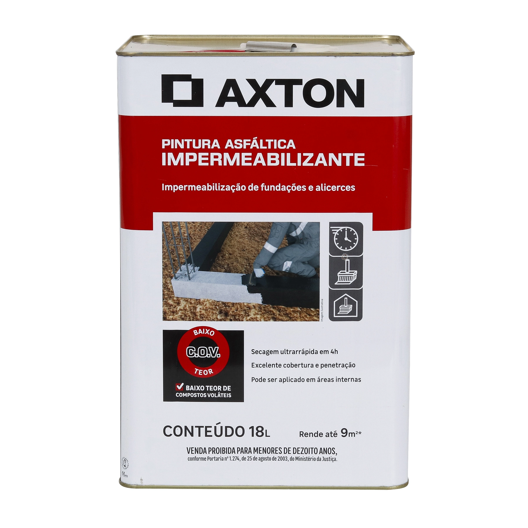 Pintura Asfáltica Impermeabilizante Axton Base Solvente 18L Preto