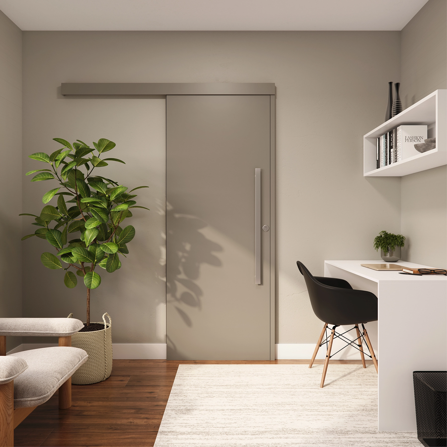 Kit Porta Madeira de Correr Direito|Esquerdo Cappucino 210x92cm Sarrafeada Batente 12 a 19cm Vivace Plus Lisa