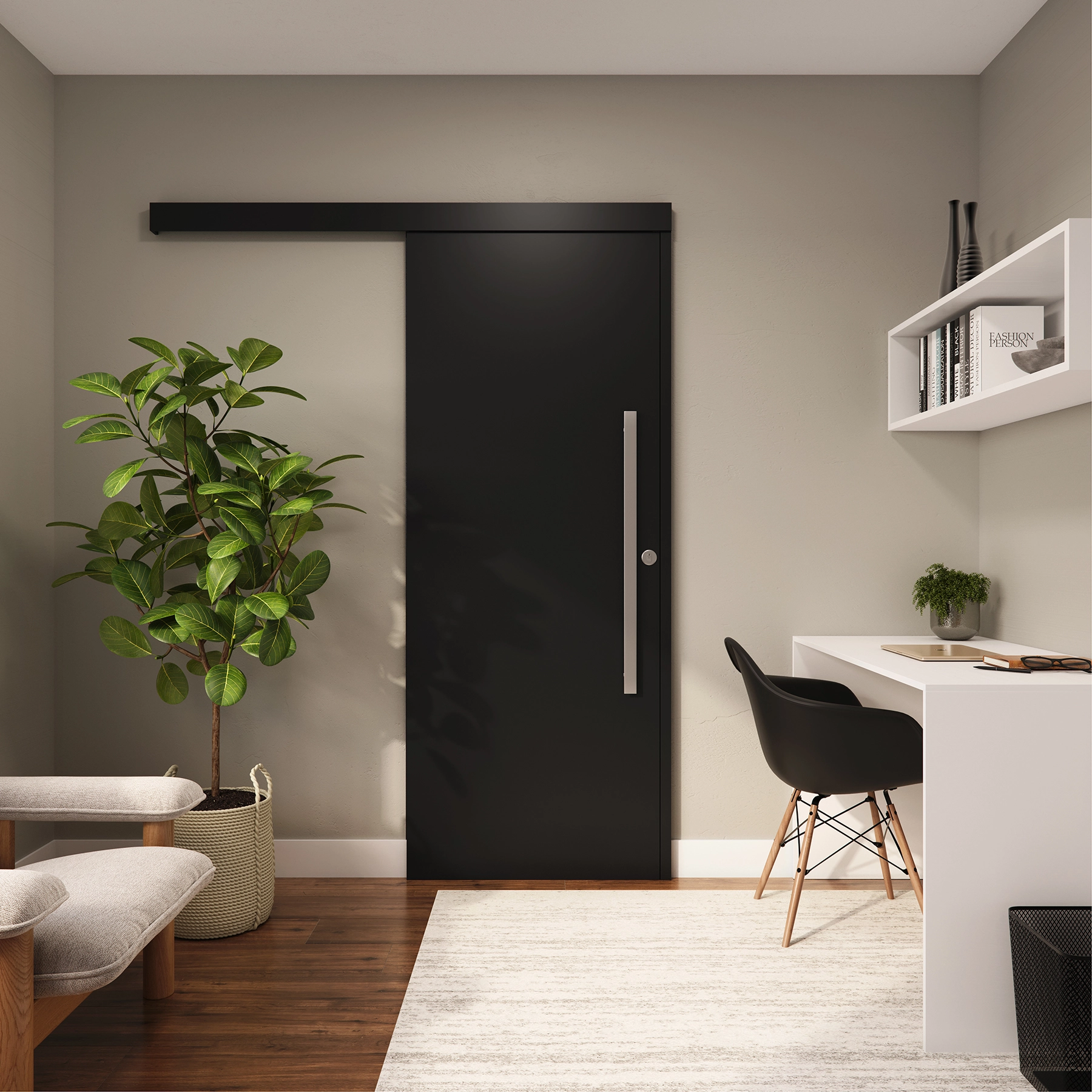 Kit Porta Madeira de Correr Direito|Esquerdo Nero 210x72cm Sarrafeada Batente 12 a 19cm Vivace Plus Lisa Artens