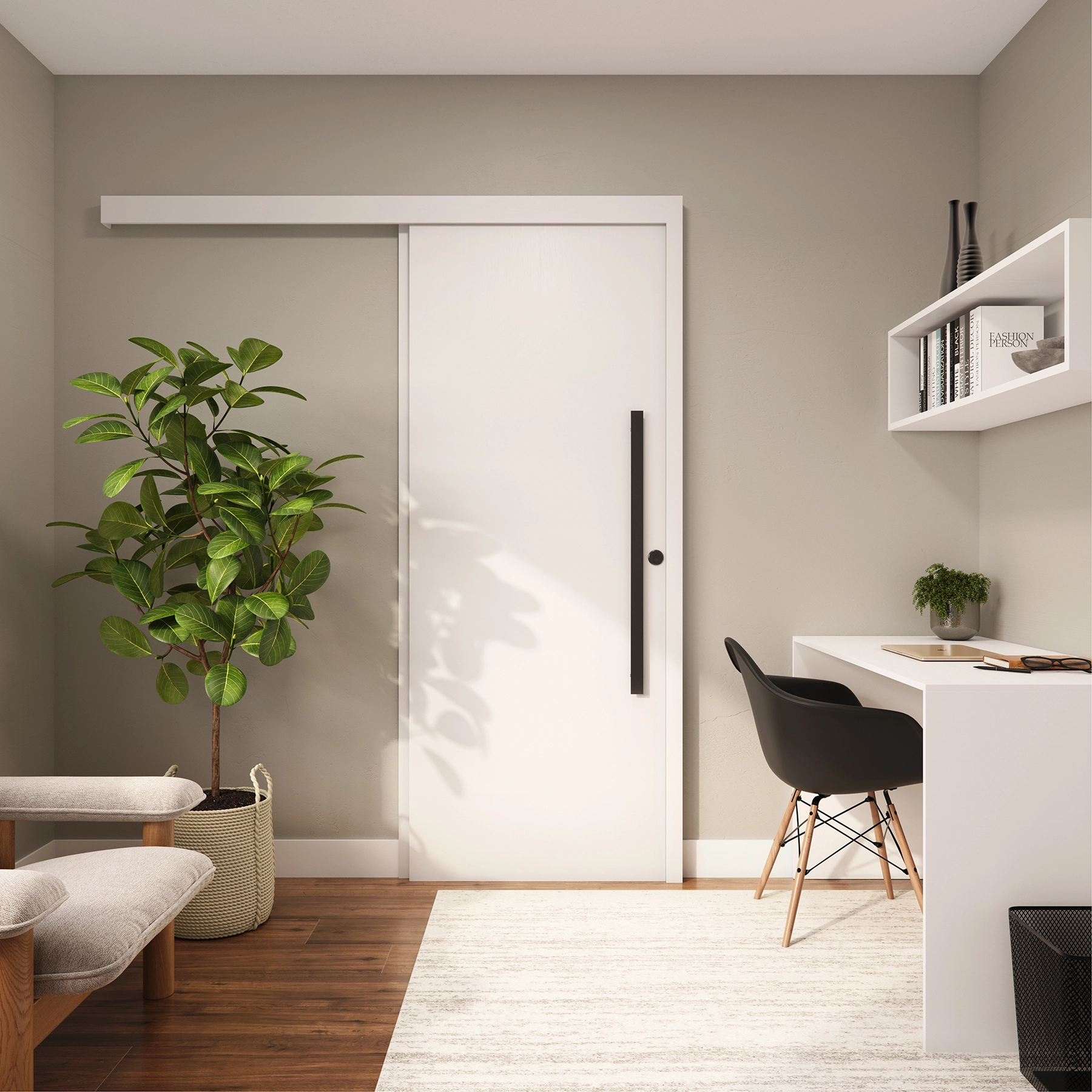 Kit Porta Madeira de Correr Direito|Esquerdo Bianco 210x82cm Sarrafeada Batente 12 a 19cm Vivace Plus Lisa