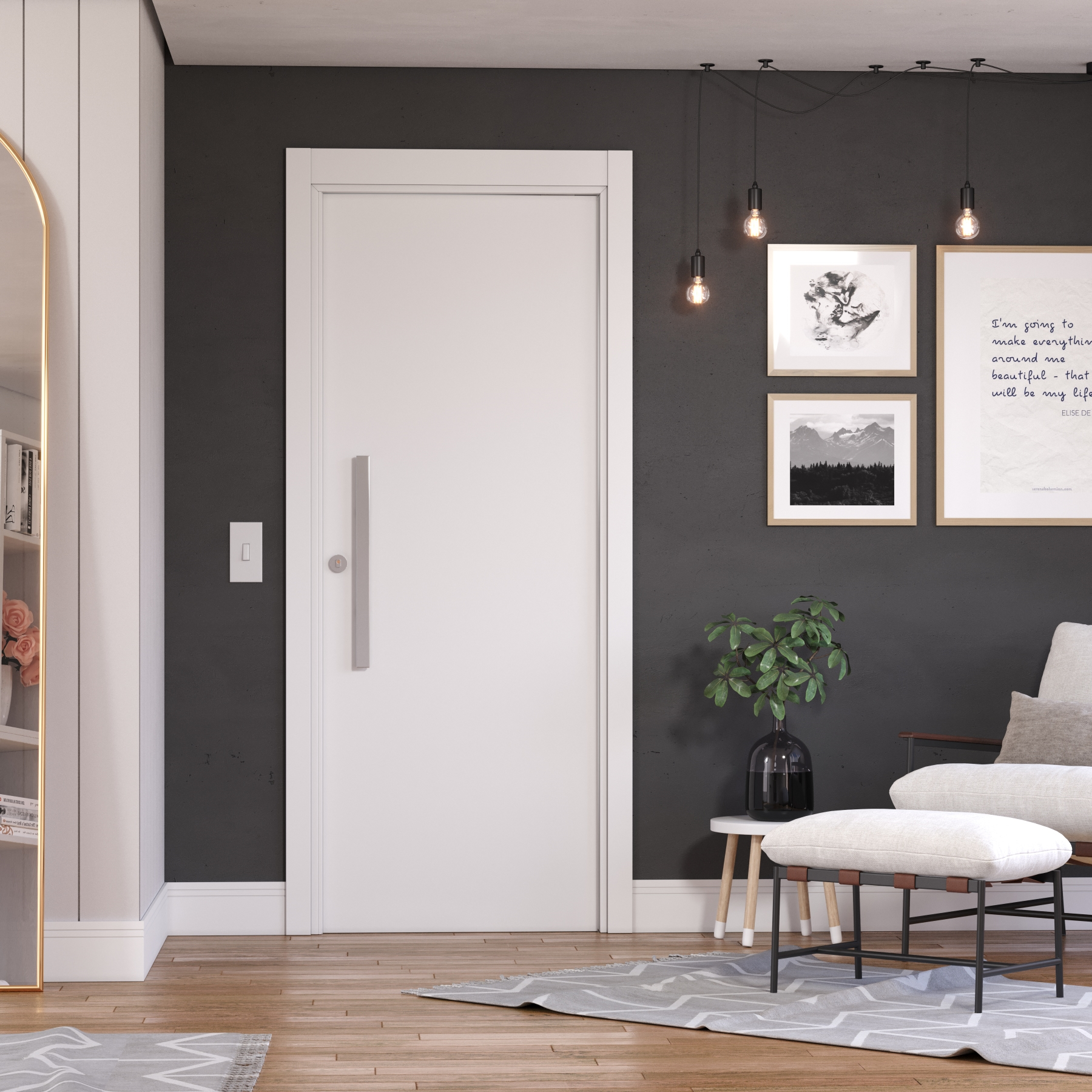 Kit Porta Madeira Pivotante Direito|Esquerdo Bianco 210x80cm Sarrafeada com Batente Vivace Plus Lisa Artens