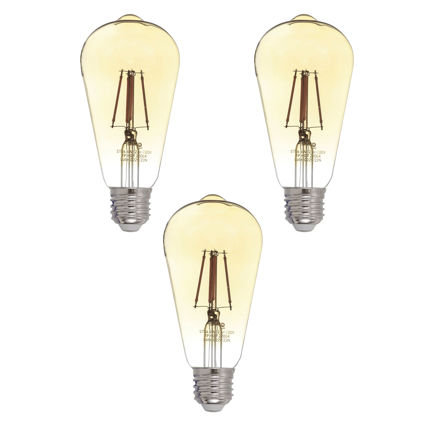 Kit 3 Lâmpadas de LED Filamento E27 Pera 4W 360lm Luz Amarela Bivolt Lexman