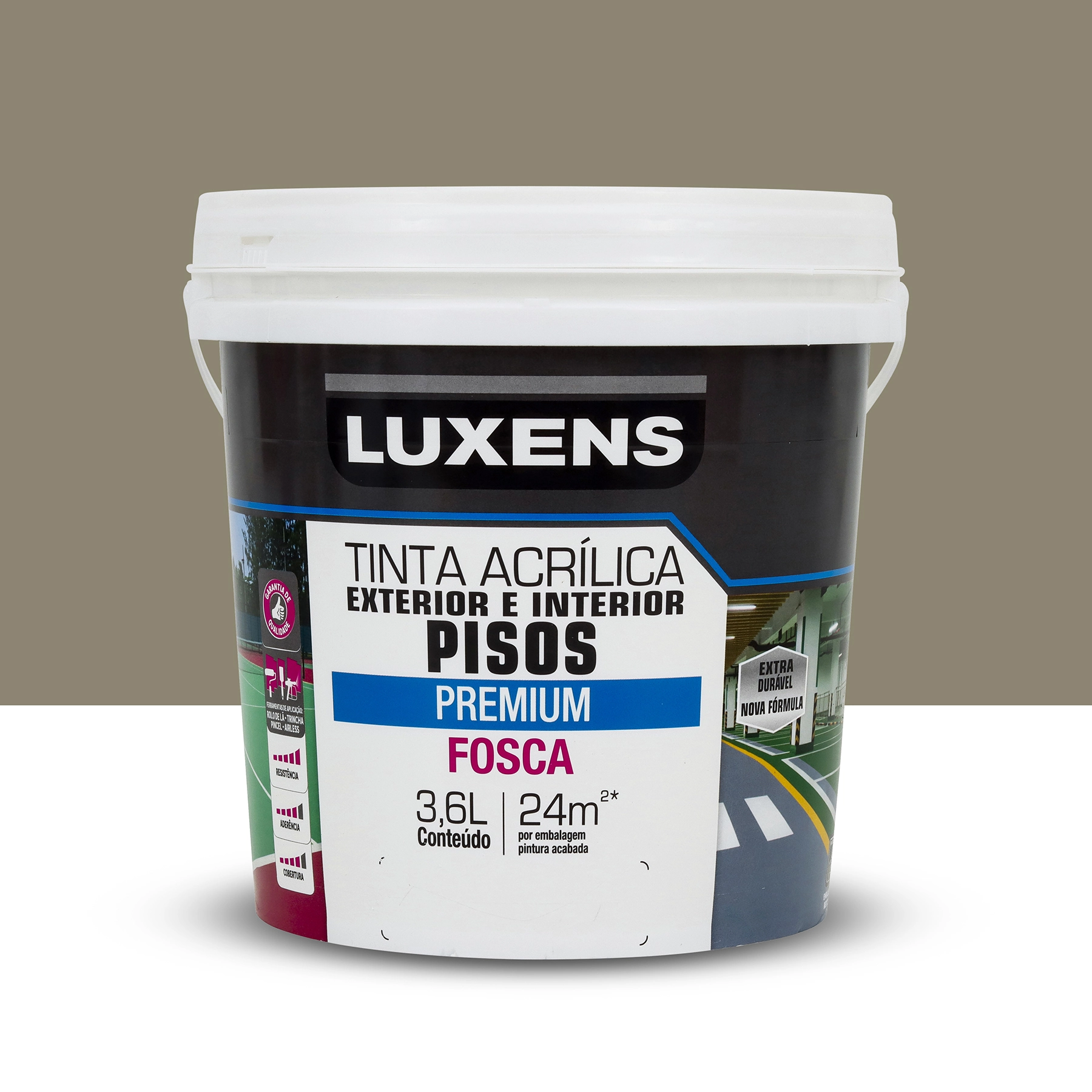 Tinta Acrílica para Piso Fosca Premium Concreto 3,6L Luxens