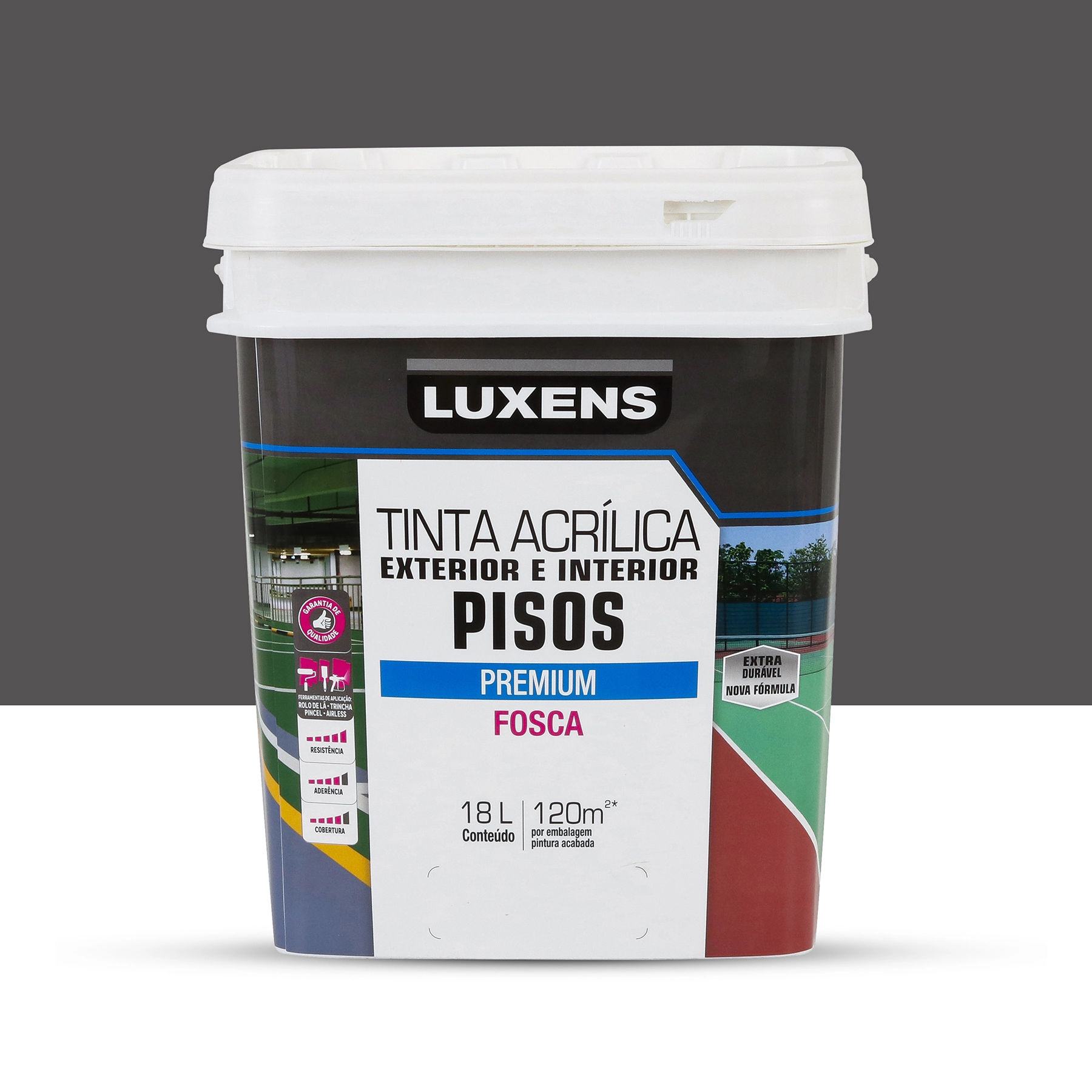 Tinta Acrílica para Piso Fosca Premium Cinza Escuro 18L Luxens