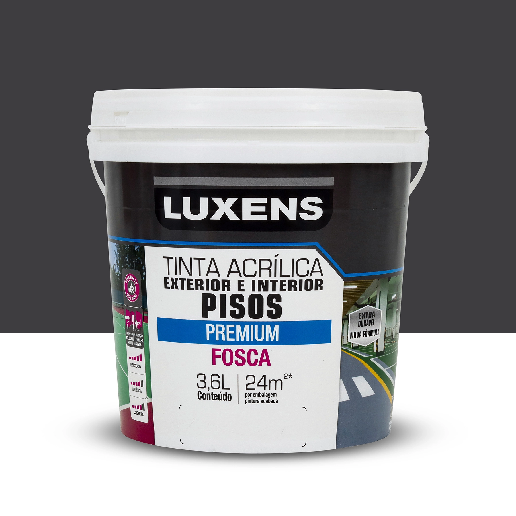 Tinta Acrílica para Piso Fosca Premium Preto 3,6L Luxens