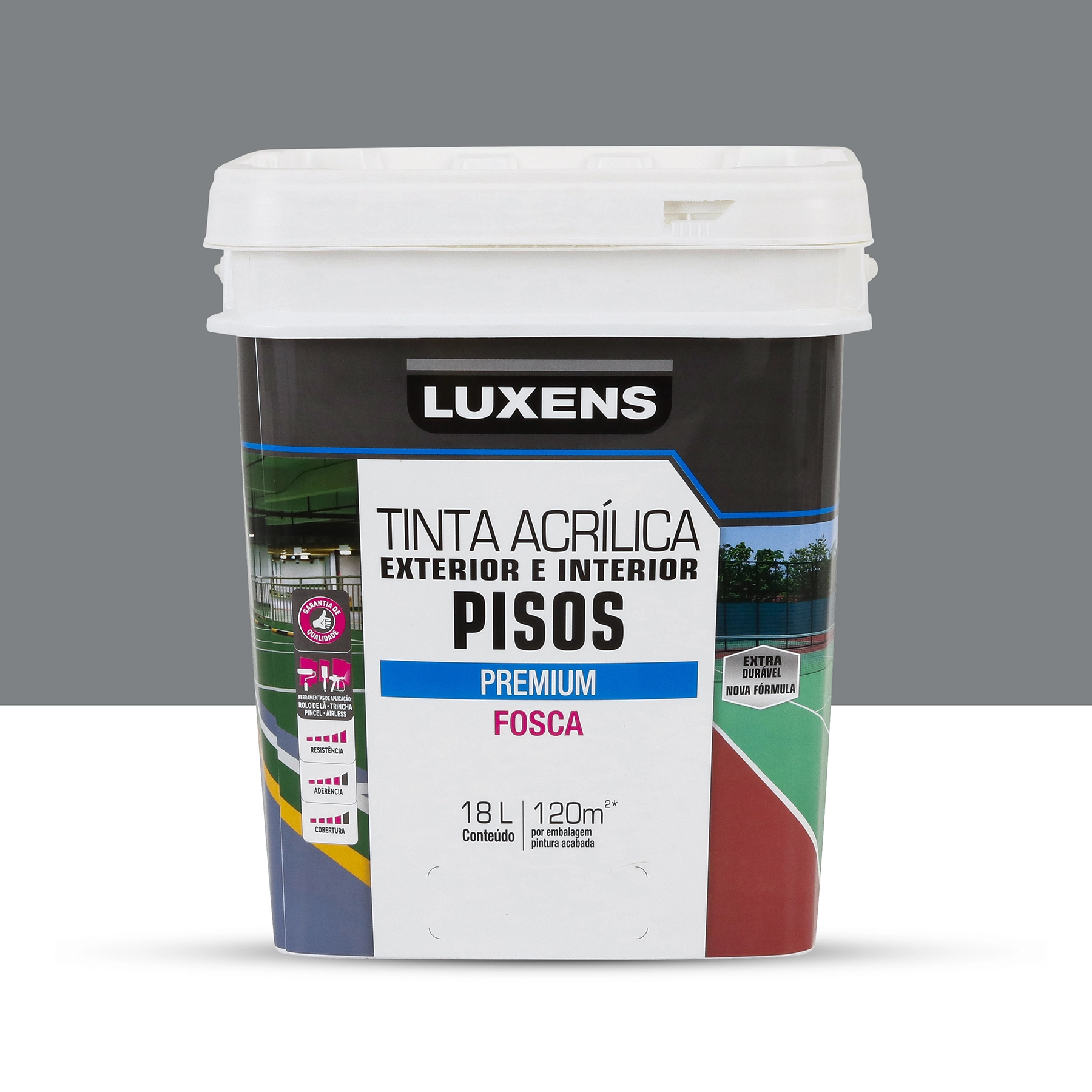 Tinta Acrílica para Piso Fosca Premium Cinza 18L Luxens