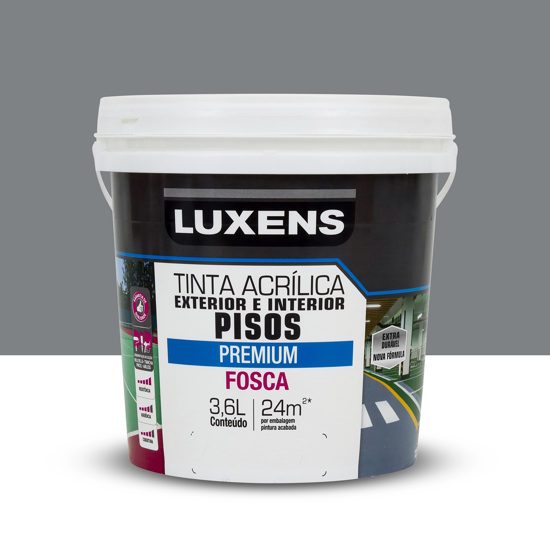 Tinta Acrílica para Piso Fosca Premium Cinza 3,6L Luxens