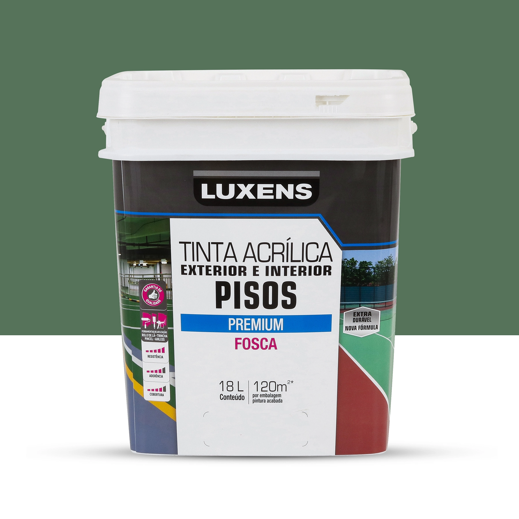 Tinta Acrílica para Piso Fosca Premium Verde 18L Luxens