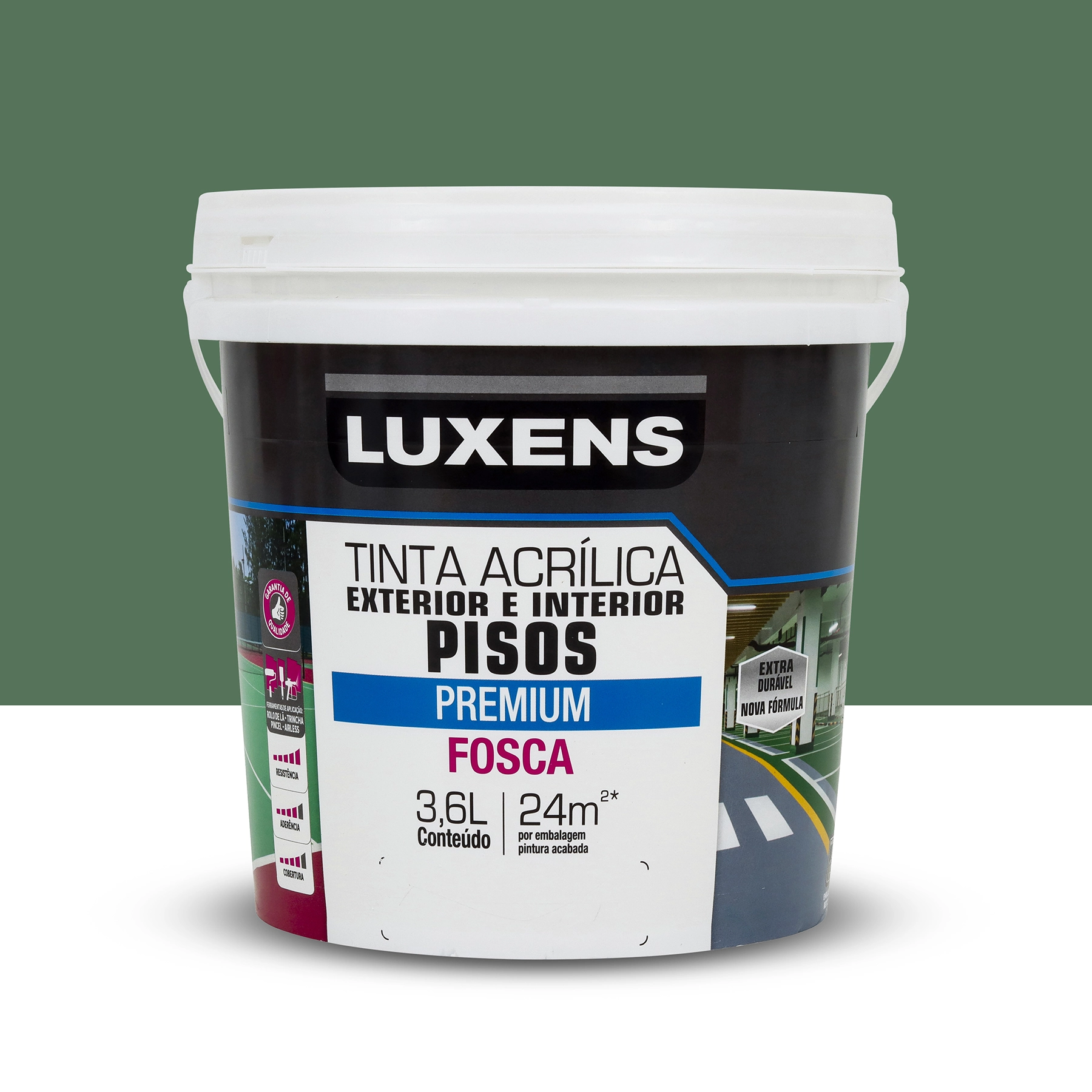 Tinta Acrílica para Piso Fosca Premium Verde 3,6L Luxens