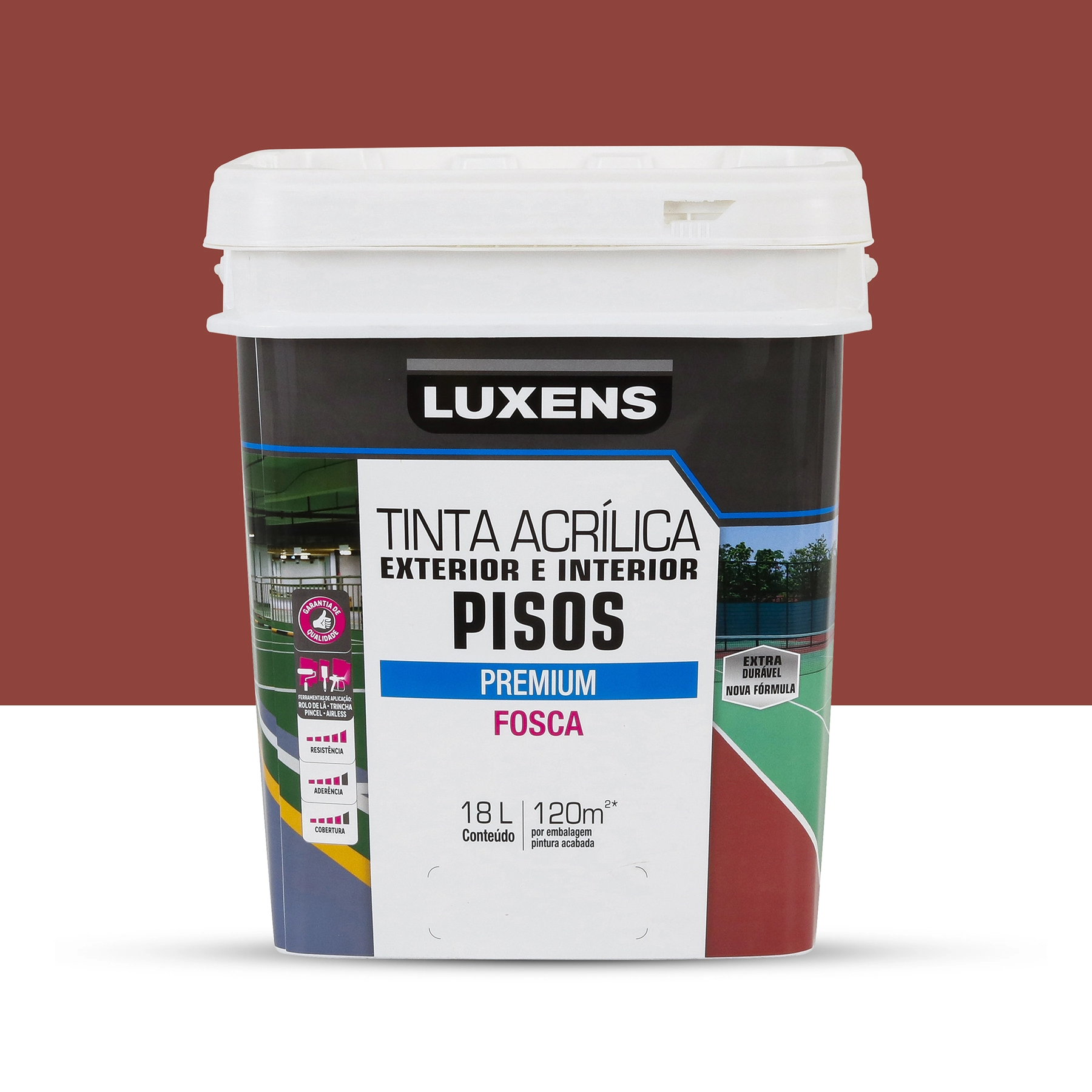 Tinta Acrílica para Piso Fosca Premium Vermelho 18L Luxens