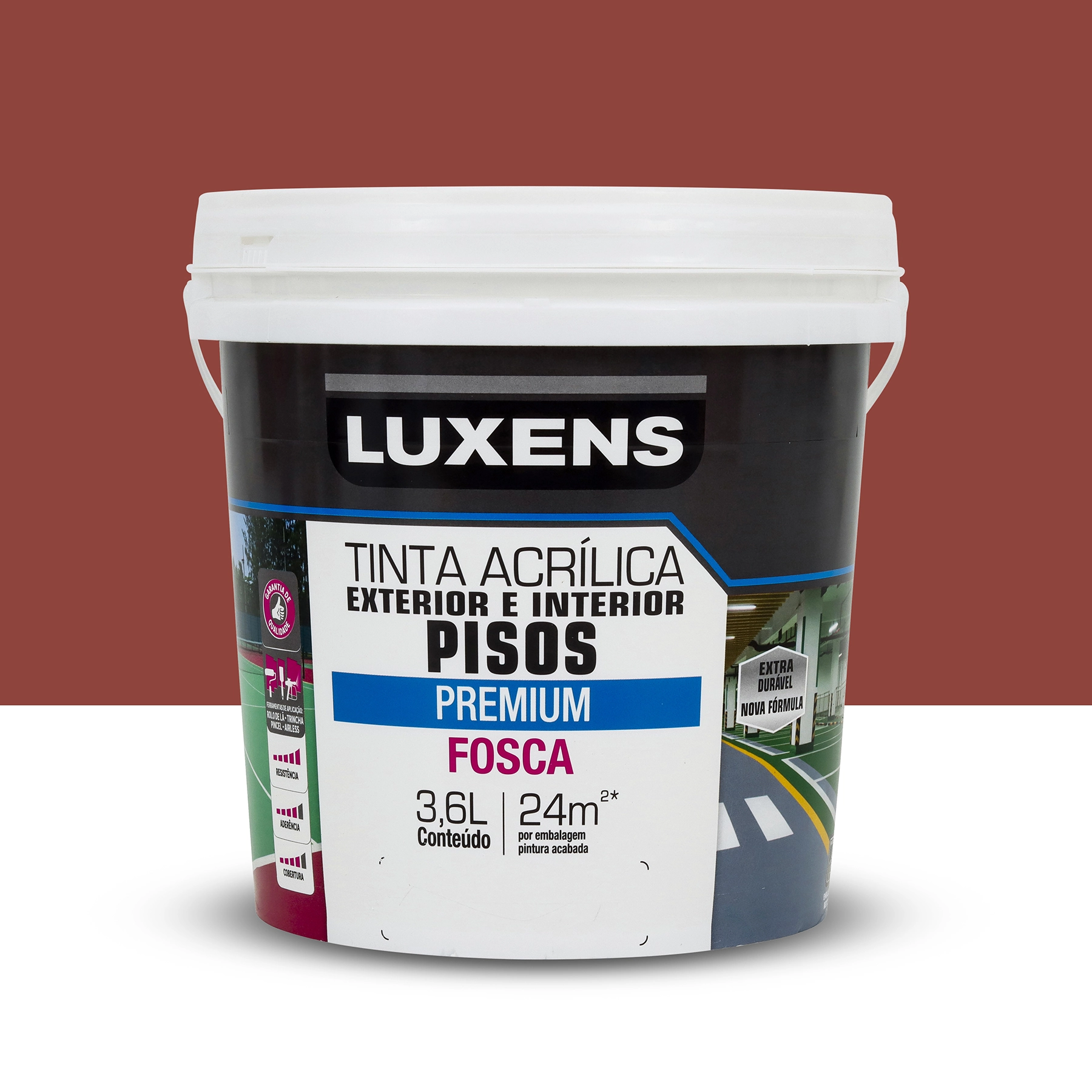 Tinta Acrílica para Piso Fosca Premium Vermelho 3,6L Luxens