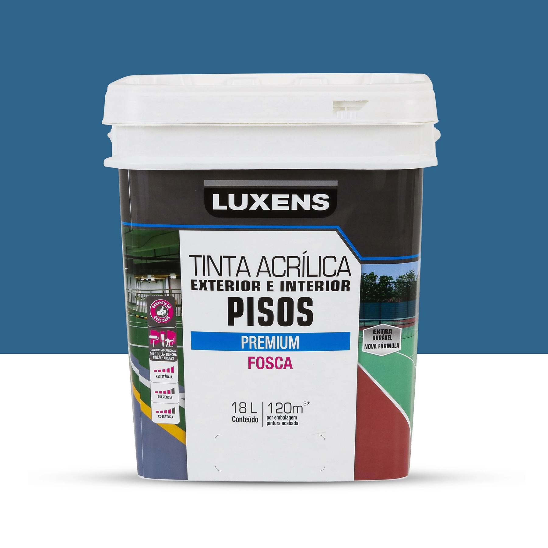 Tinta Acrílica para Piso Fosca Premium Azul 18L Luxens