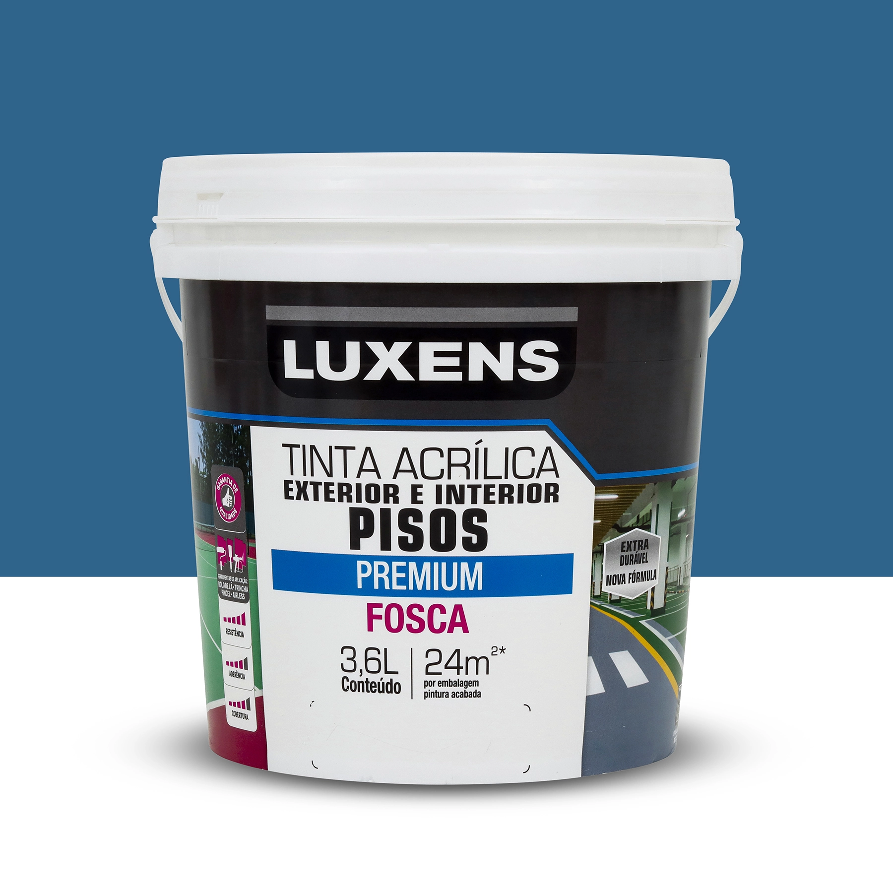 Tinta Acrílica para Piso Fosca Premium Azul 3,6L Luxens