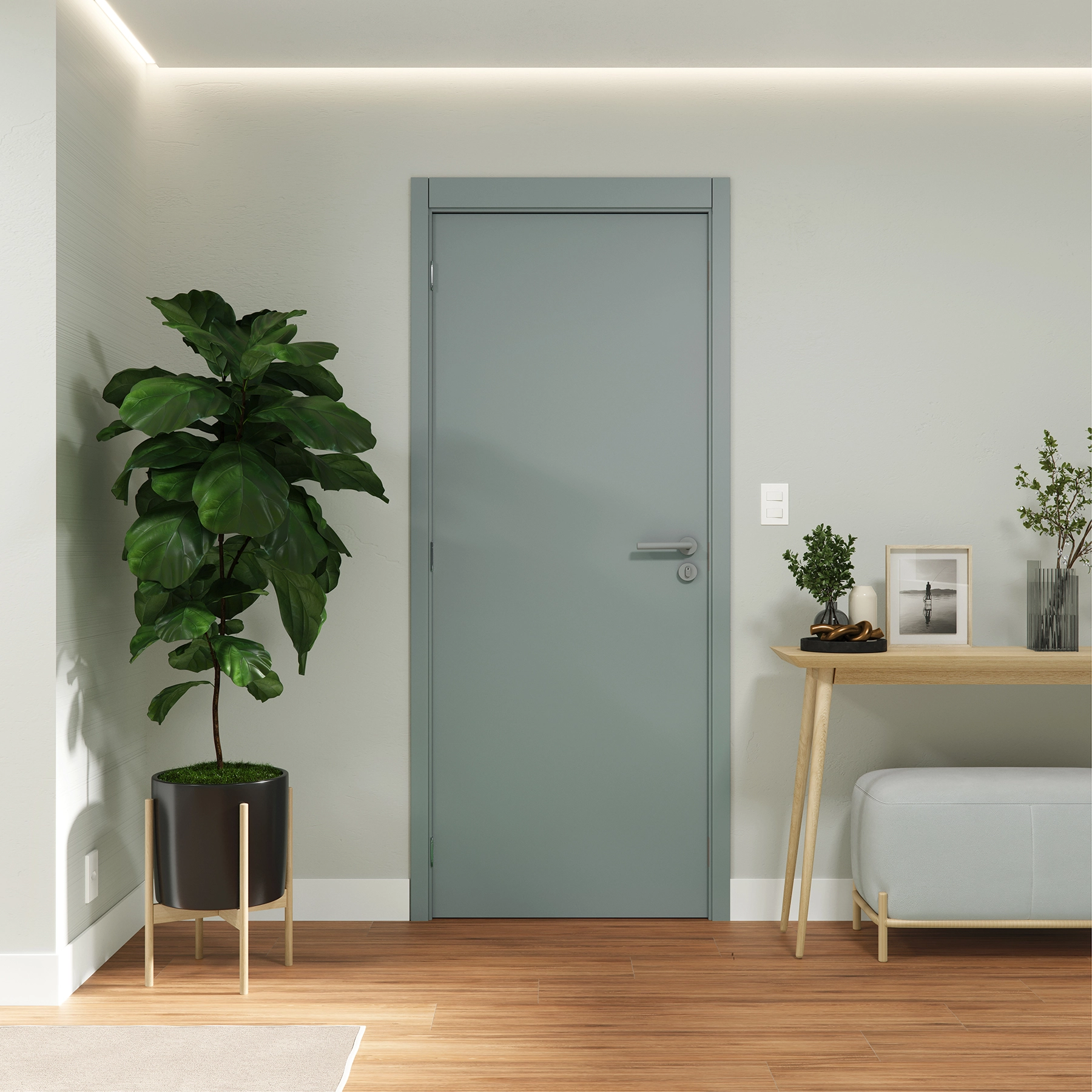 Kit Porta Madeira de Giro Direito|Esquerdo Grafite 210x80cm Sarrafeada Batente 7,5 a 16cm Vivace Plus Artens