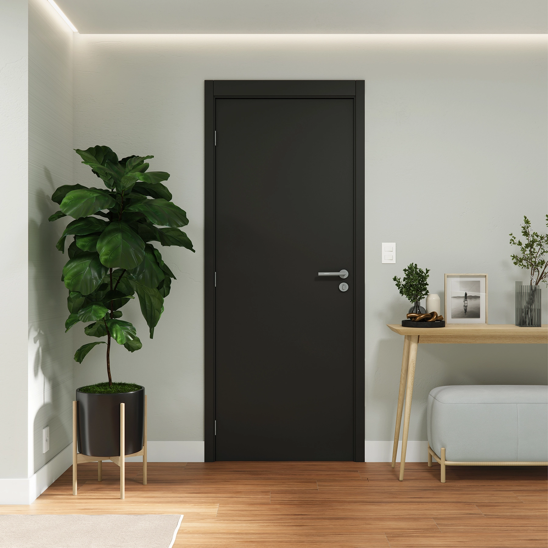 Kit Porta Madeira de Giro Direito|Esquerdo Nero 210x60cm Sarrafeada Batente 7,5 a 16cm Vivace Plus Lisa Artens