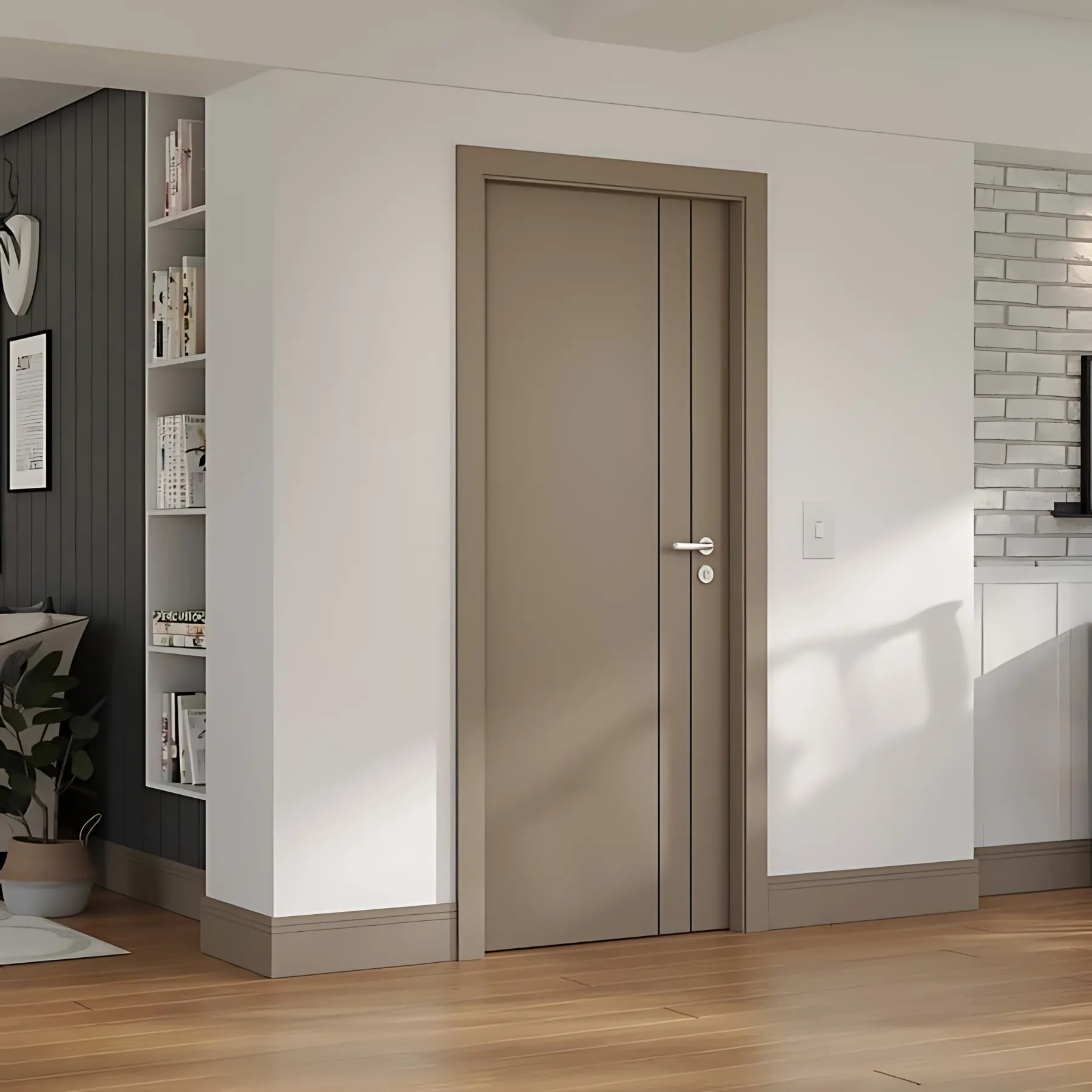 Kit Porta Madeira de Giro Direito|Esquerdo Cappucino 210x90cm Sarrafeada Batente 12 a 19cm Vivace Plus Line