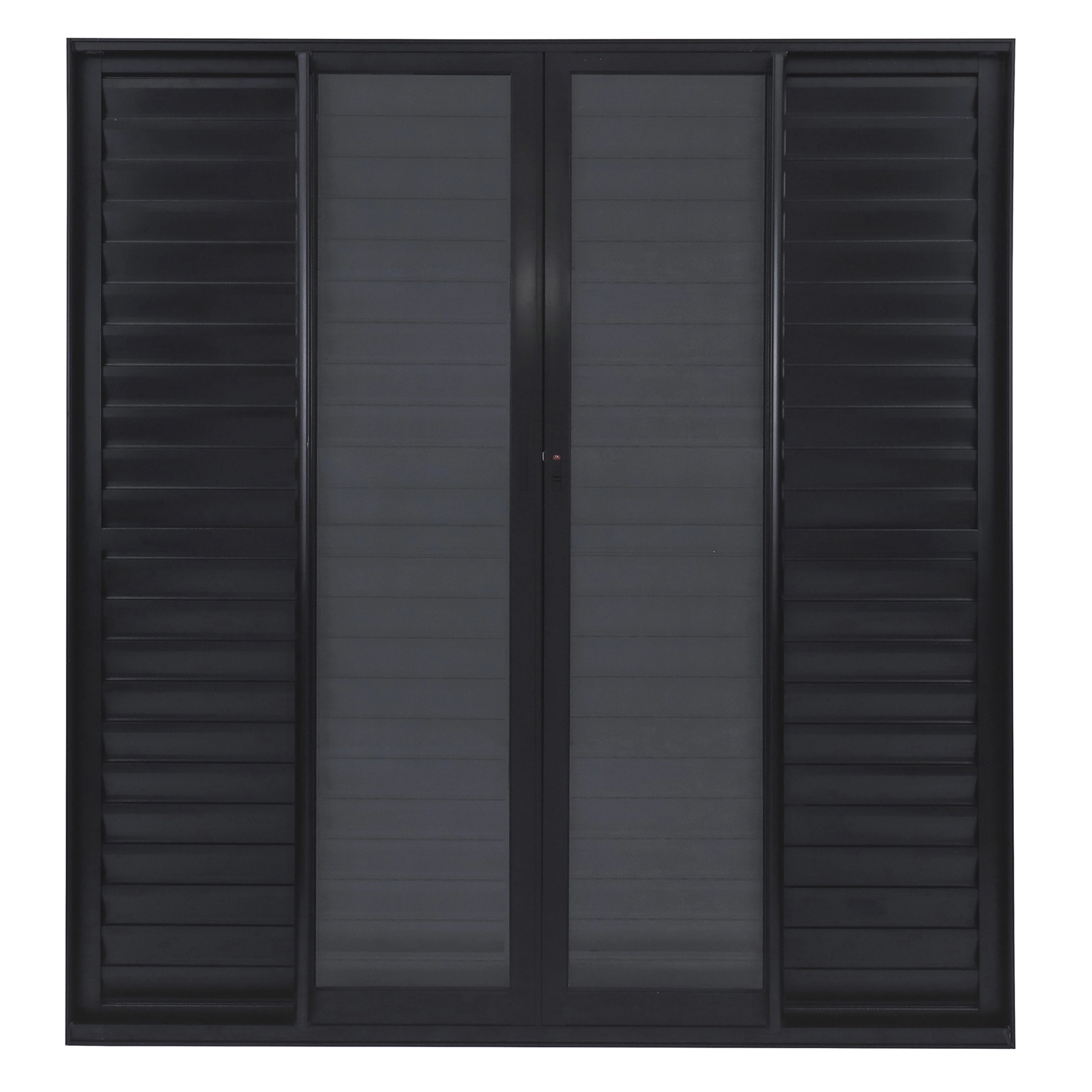 Porta Balcão de Correr 6 Folhas Alumínio Preto com Vidro Transparente 2,14x2,00m Linha Vivace Isoxa