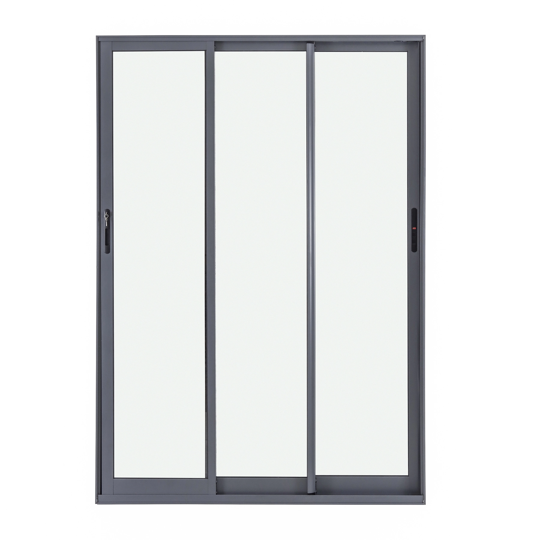 Porta Balcão de Correr 3 Folhas Alumínio Pintado Cinza com Vidro Transparente 2,14x1,50m Linha Vivace Isoxa