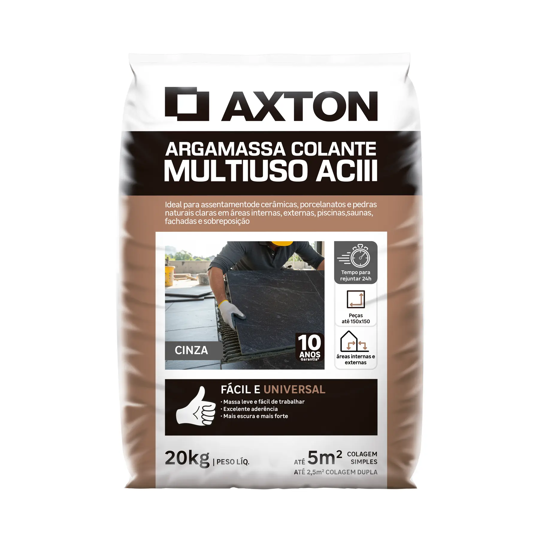 Argamassa Colante Multiuso ACIII Interno|Externo 20kg Cinza Axton