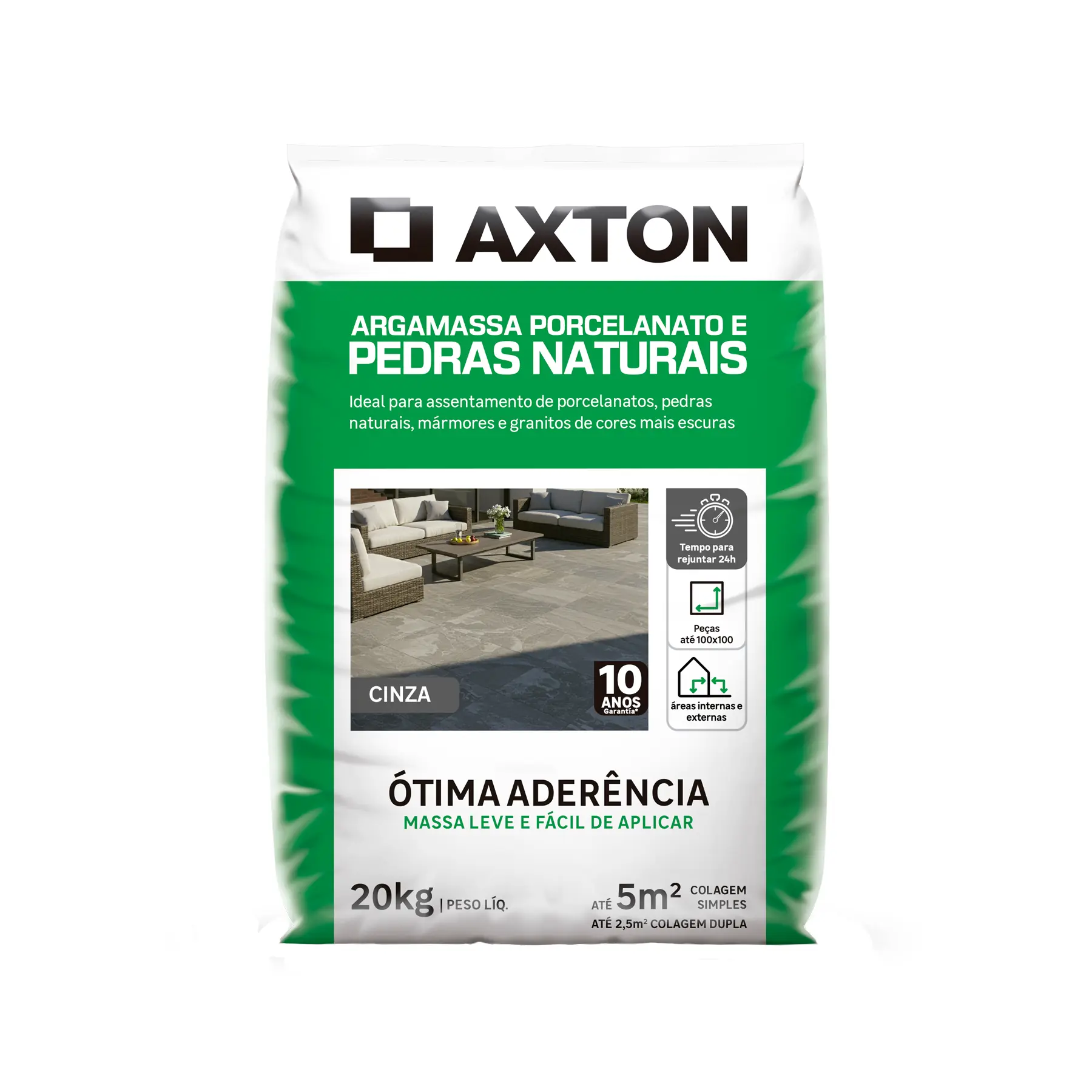 Argamassa Cerâmica Porcelanato e Pedras Naturais Interno|Externo 20kg Cinza Axton