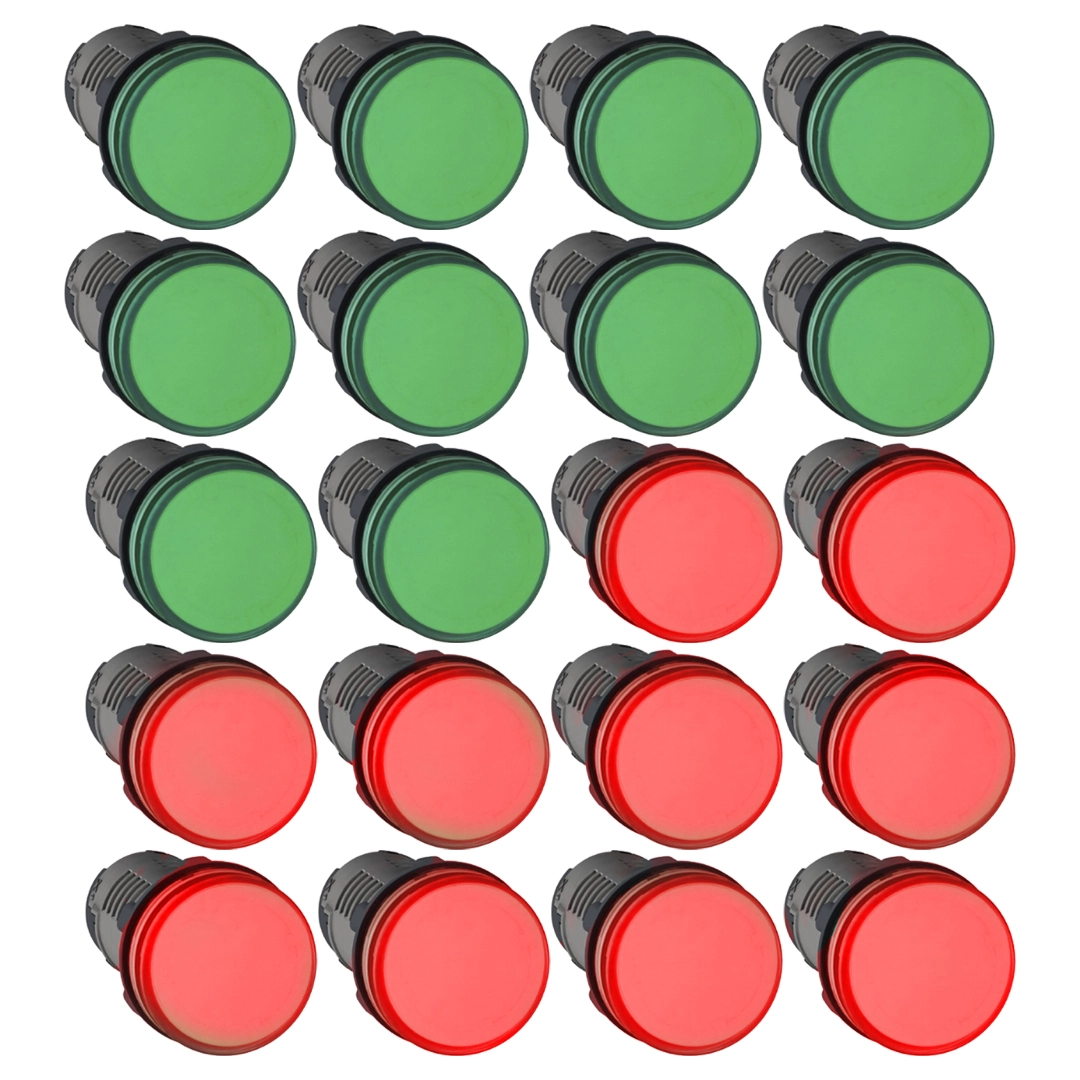 Kit 10 Sinaleiro Led 22mm 24v Verde + 10 Vermelho 24v 22mm