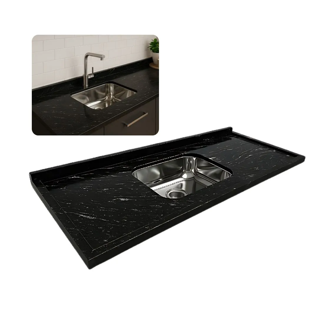Pia Cozinha Granito 120cm Via Lactea Cuba Inox Sobreposta Preto Via Lactea