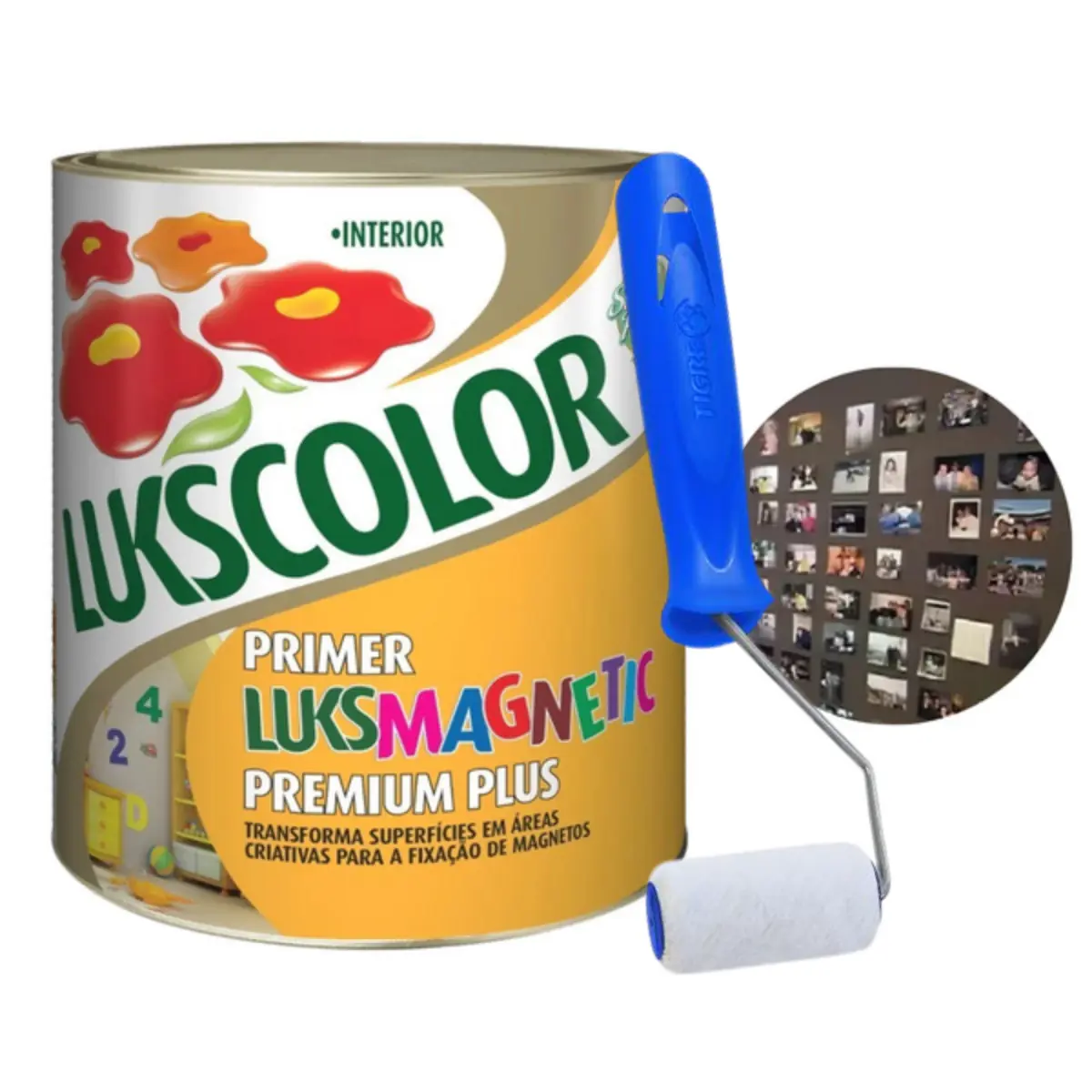 Tinta Magnética Imã Paredes Lukscolor 900ml + Rolo Lã 5cm Tigre