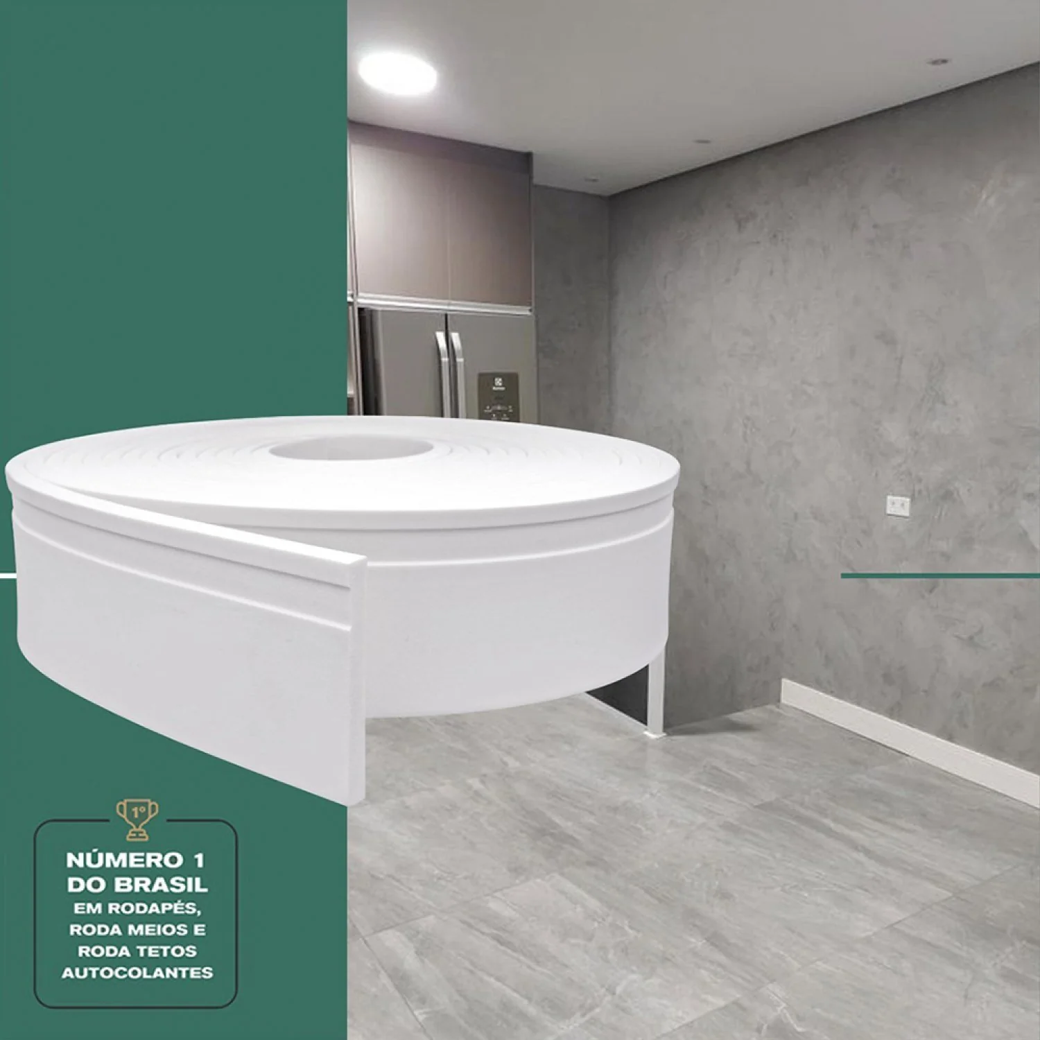 Rodapé De Sobrepor Eva 15cm X 20mm X 2,5m Moldura Flexivel Rp16 Meu Rodapé Branco