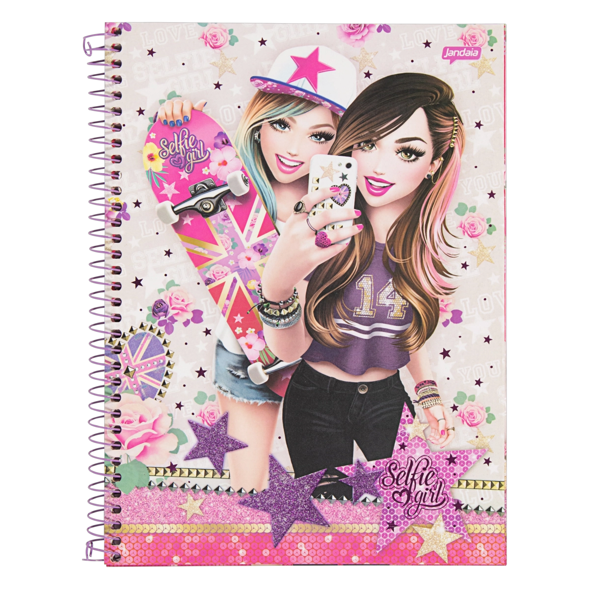 Caderno Capa Dura Espiral Selfie Girl Jandaia 200mm X 275mm 96 Folhas